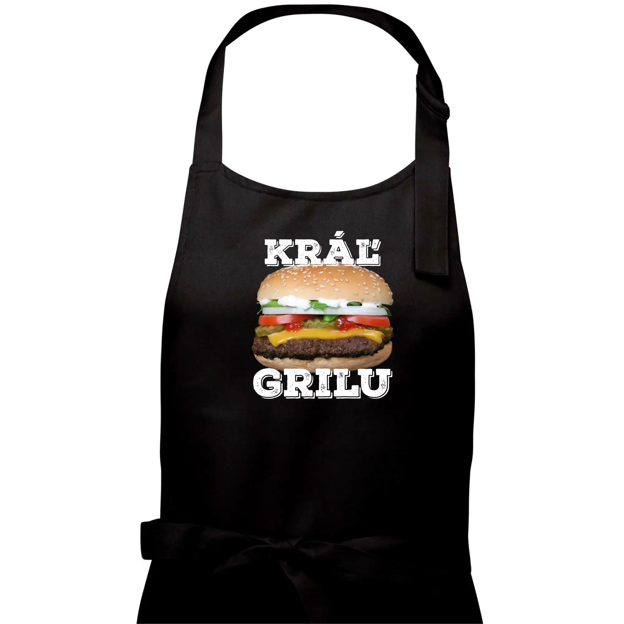 Tričká a zástery na grilovanie - Kráľ grilu hamburger - Pánska zástera na varenie
