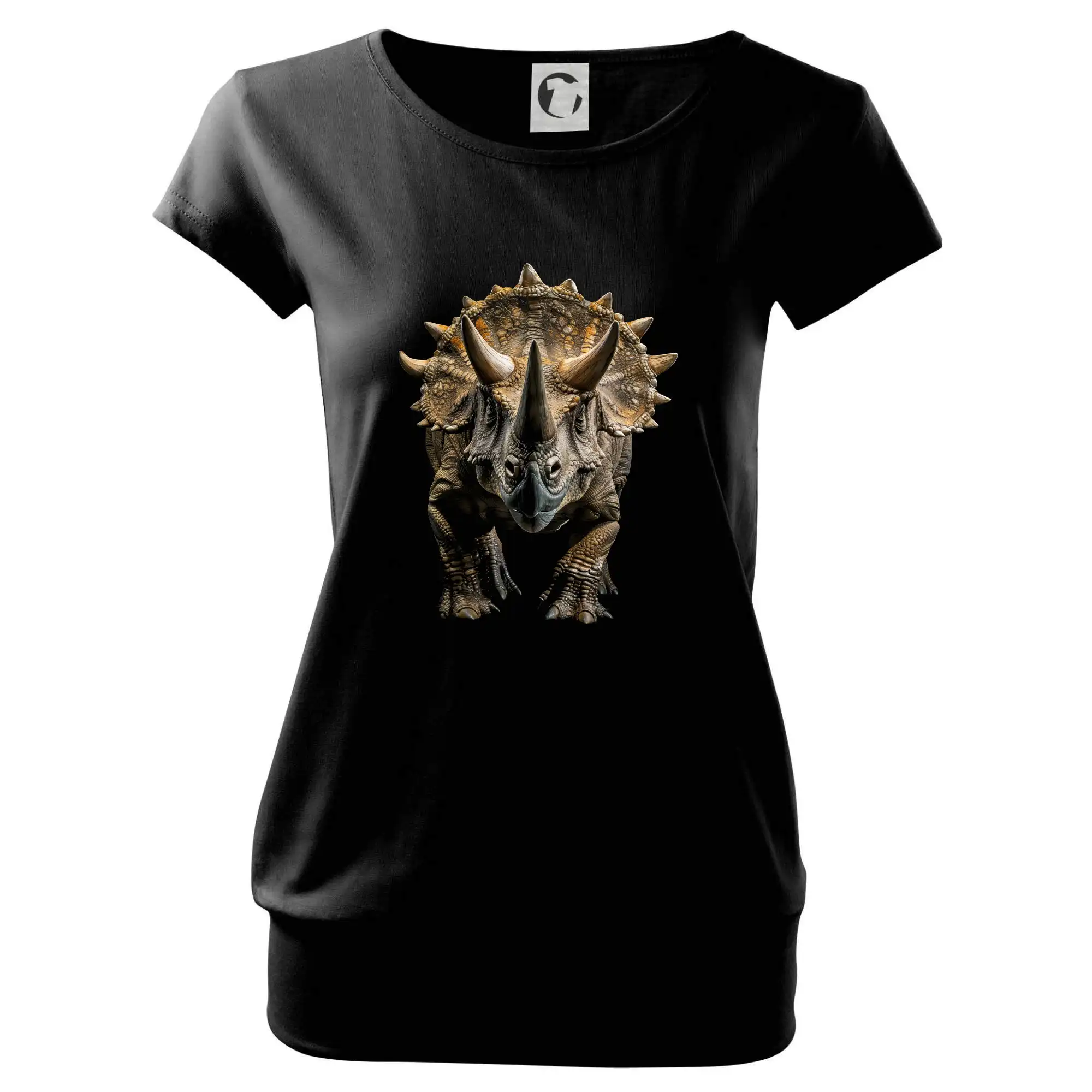 Tričká so zvieratami - Triceratops spredu čierna fotka - Voľné tričko city