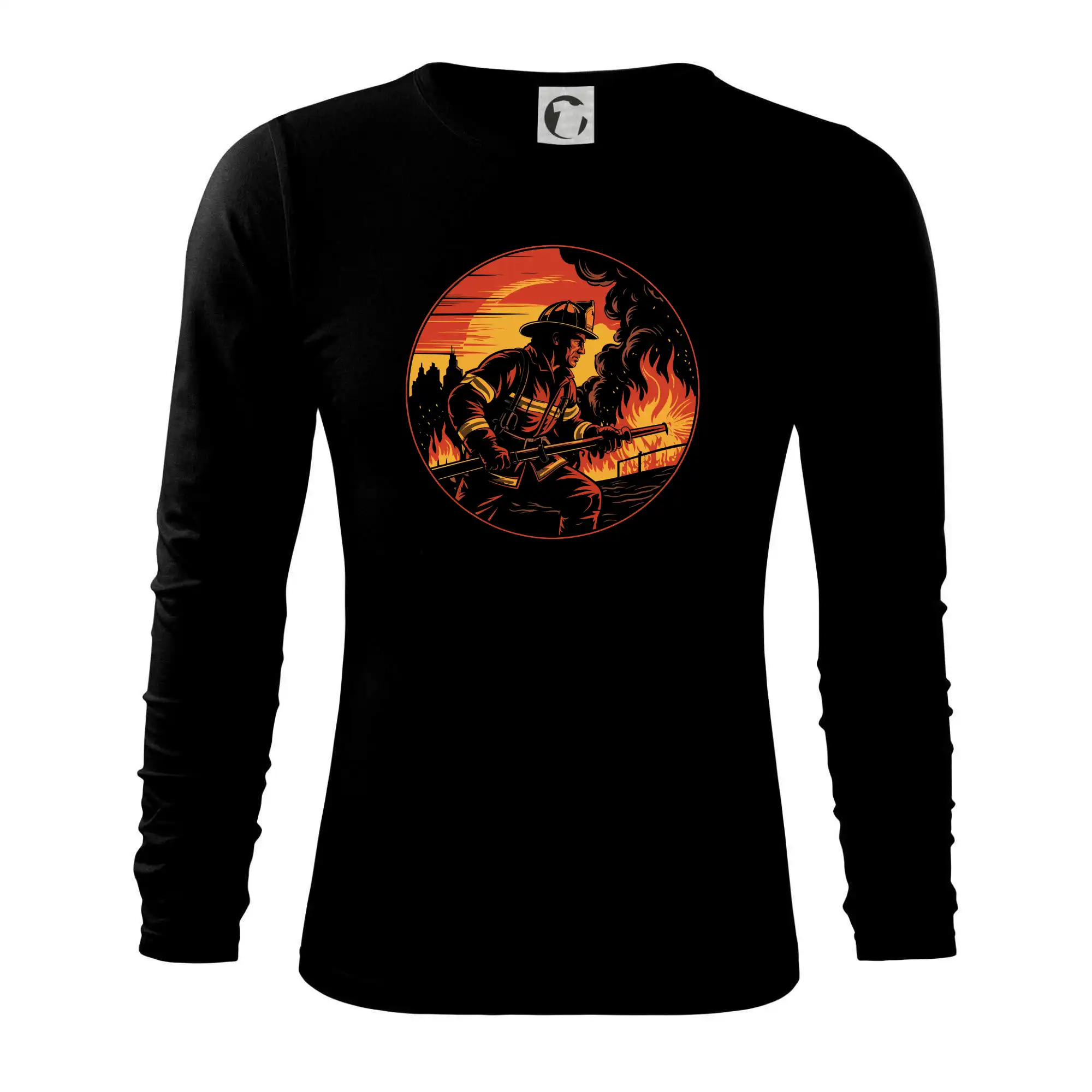 Originálne tričká pre hasičov - Hasič v kruhu hasí oheň - Tričko s dlhým rukávom FIT-T long sleeve