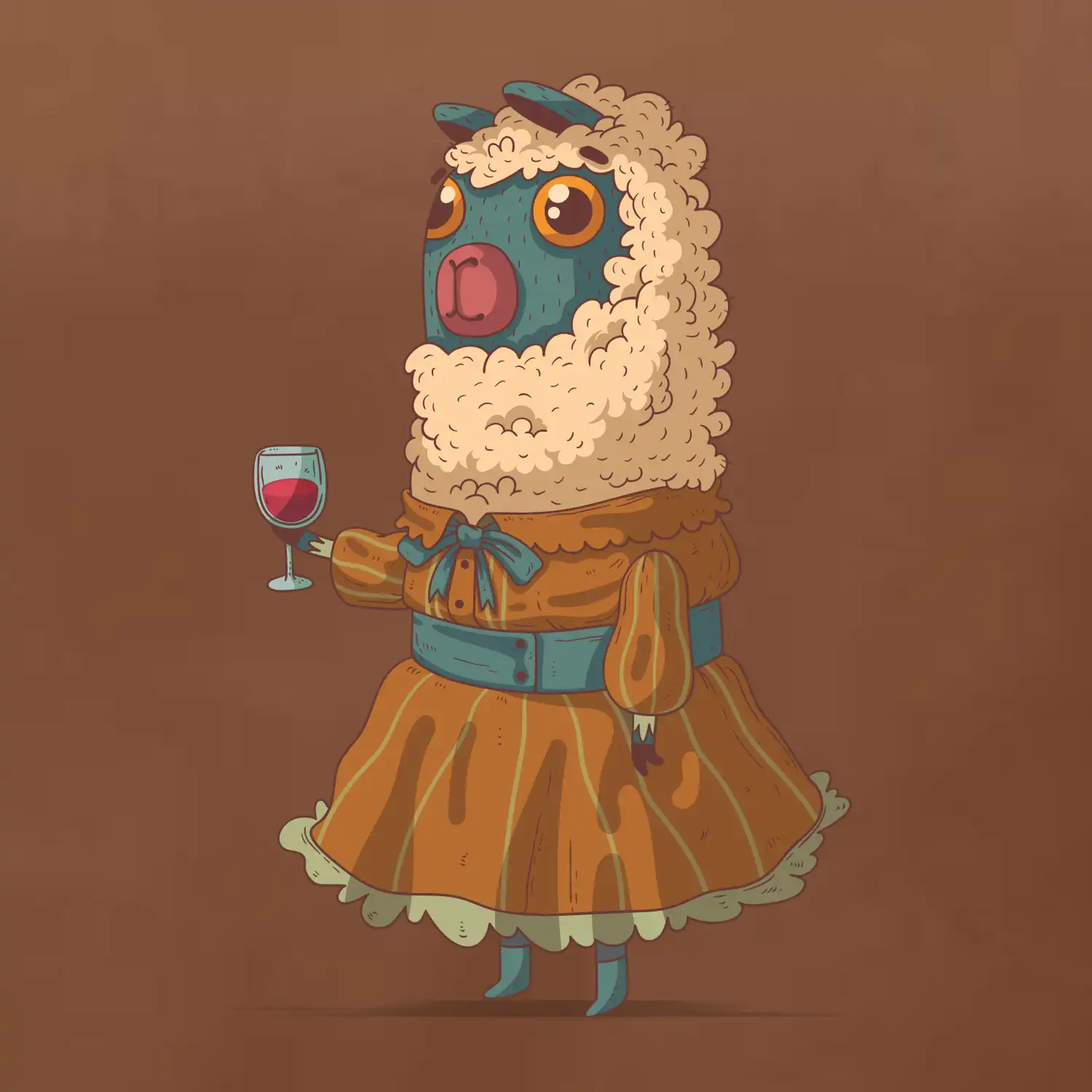 Alpaka s vínem žena