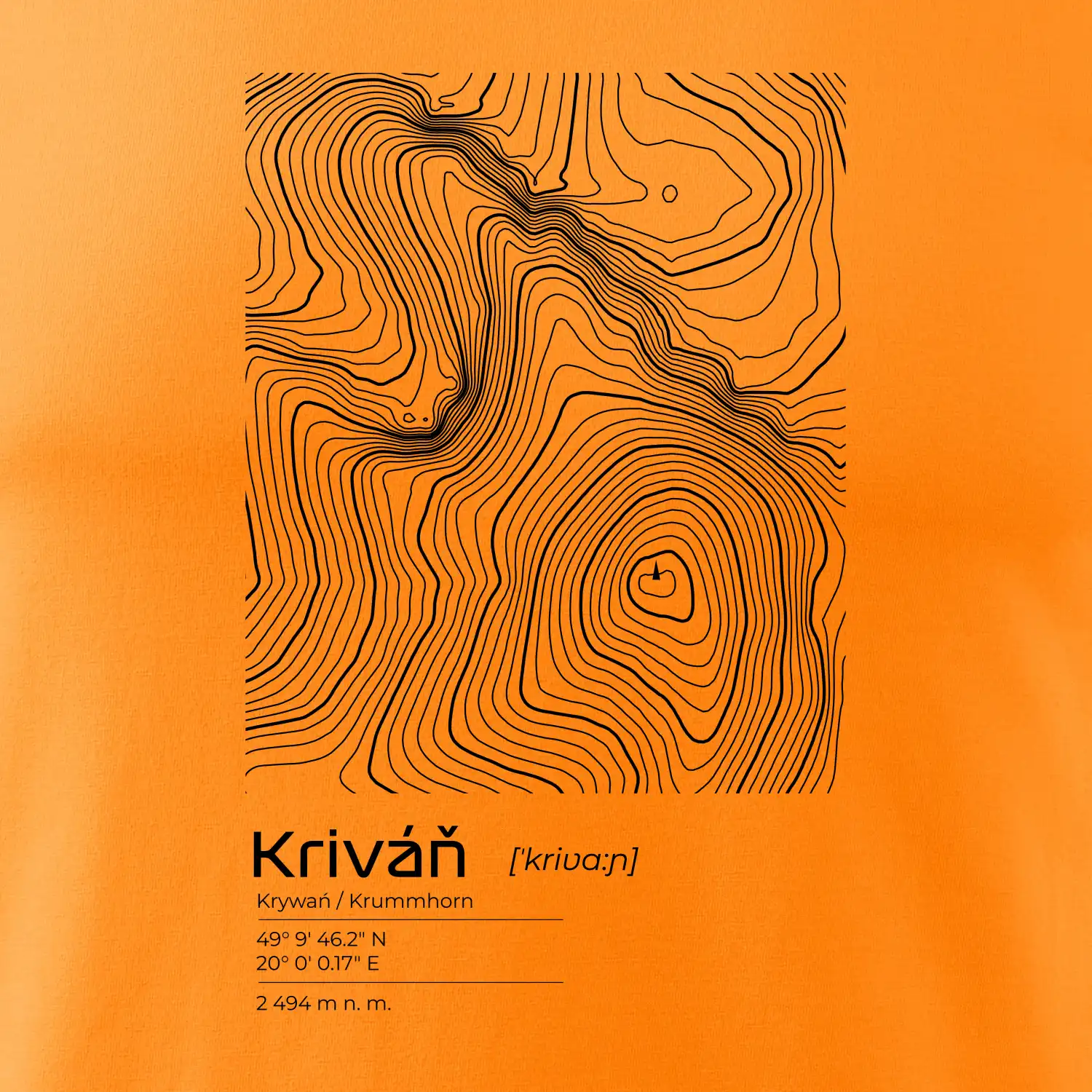 Kriváň - vrstevnice v obdélníku