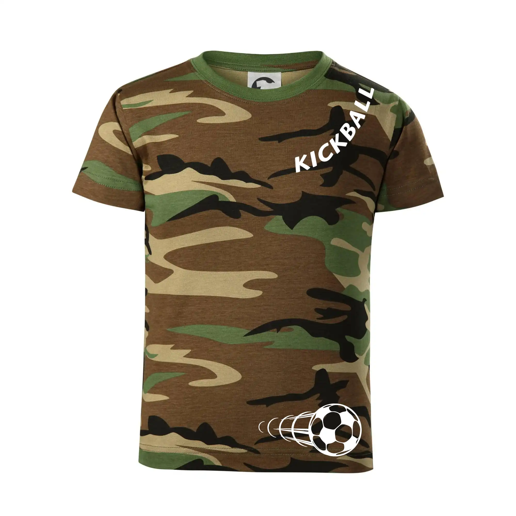 Tričká na nohejbal - Kickball nápis šikmo - Detské maskáčové tričko