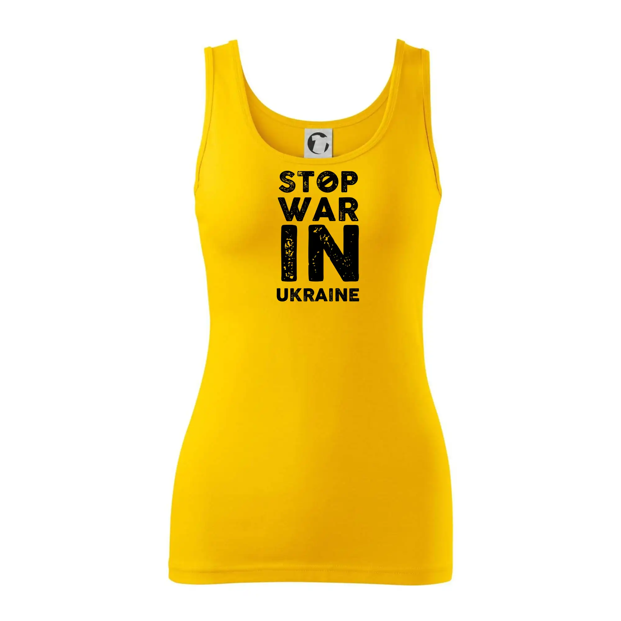 Tričká s vlajkou ukrajiny - Čierny nápis Stop war in Ukraine - Dámske tielko