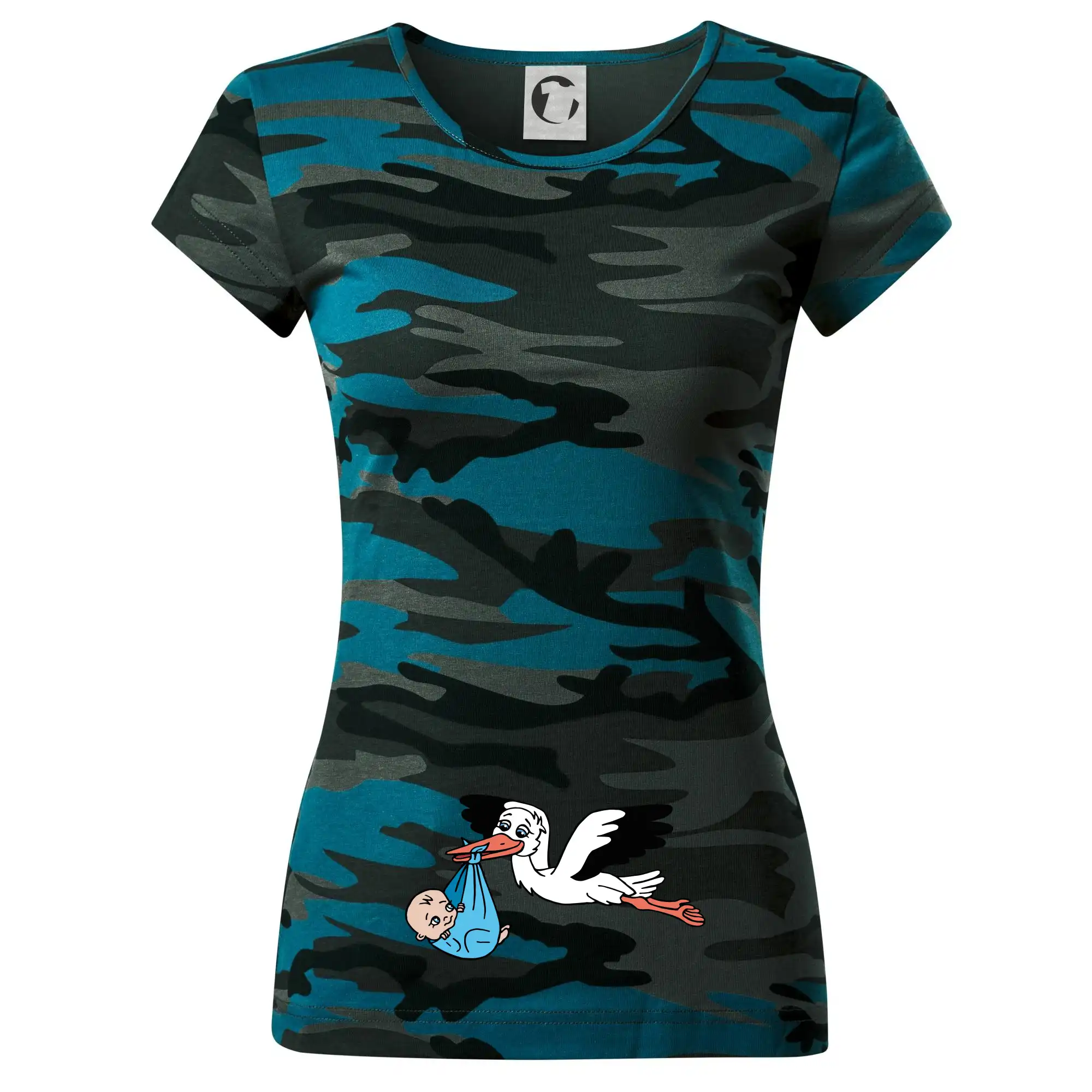 Tričká pre tehotné - Bocian a bábätko - chlapec (Hana-creative) - Dámske maskáčové tričko