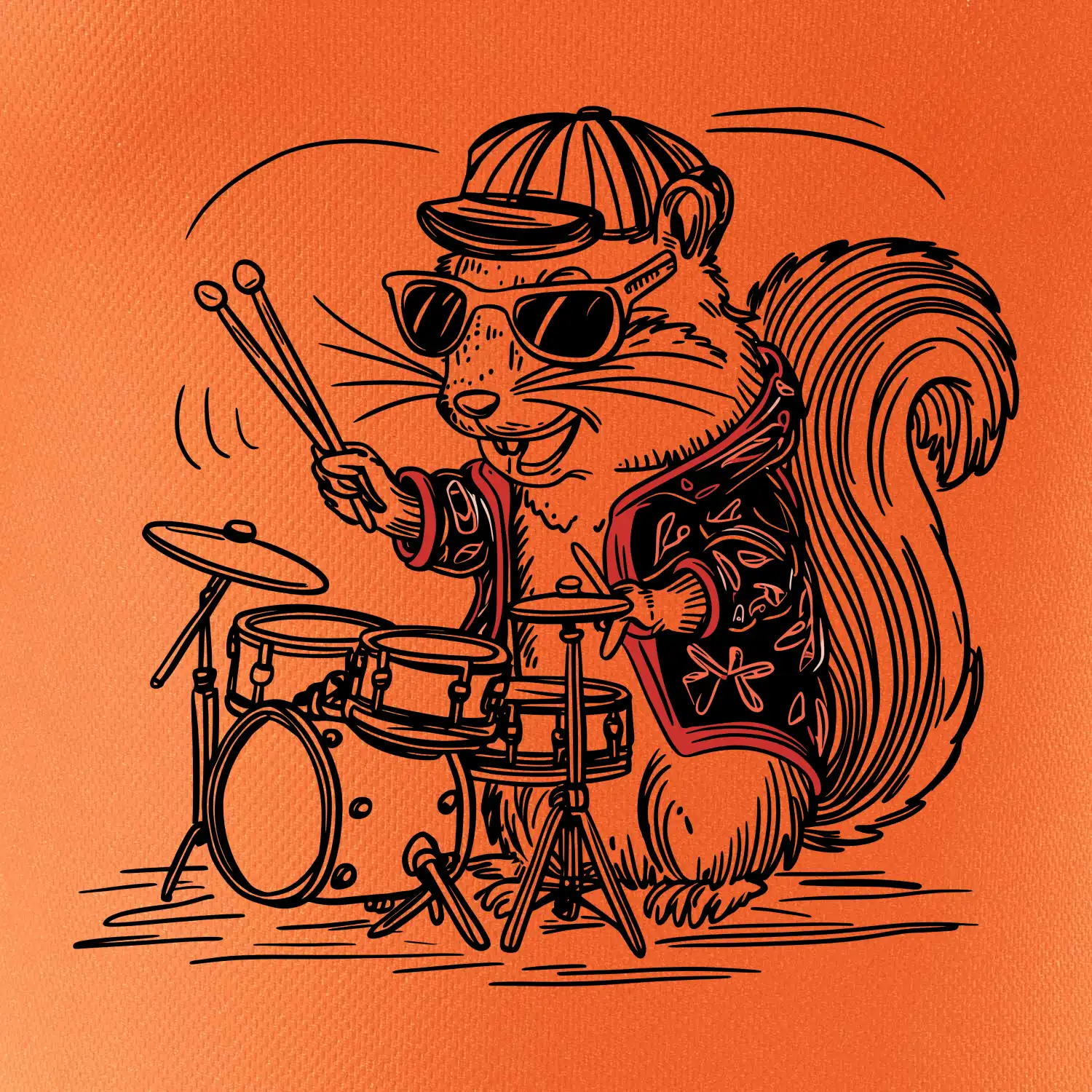 Squirrel playing drums