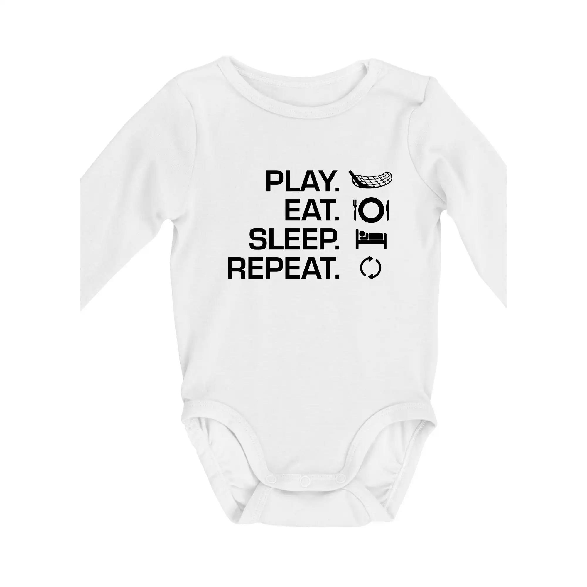 Florbalové tričká - Play Eat Sleep Repeat florbal - Body dojčenské s dlhým rukávom
