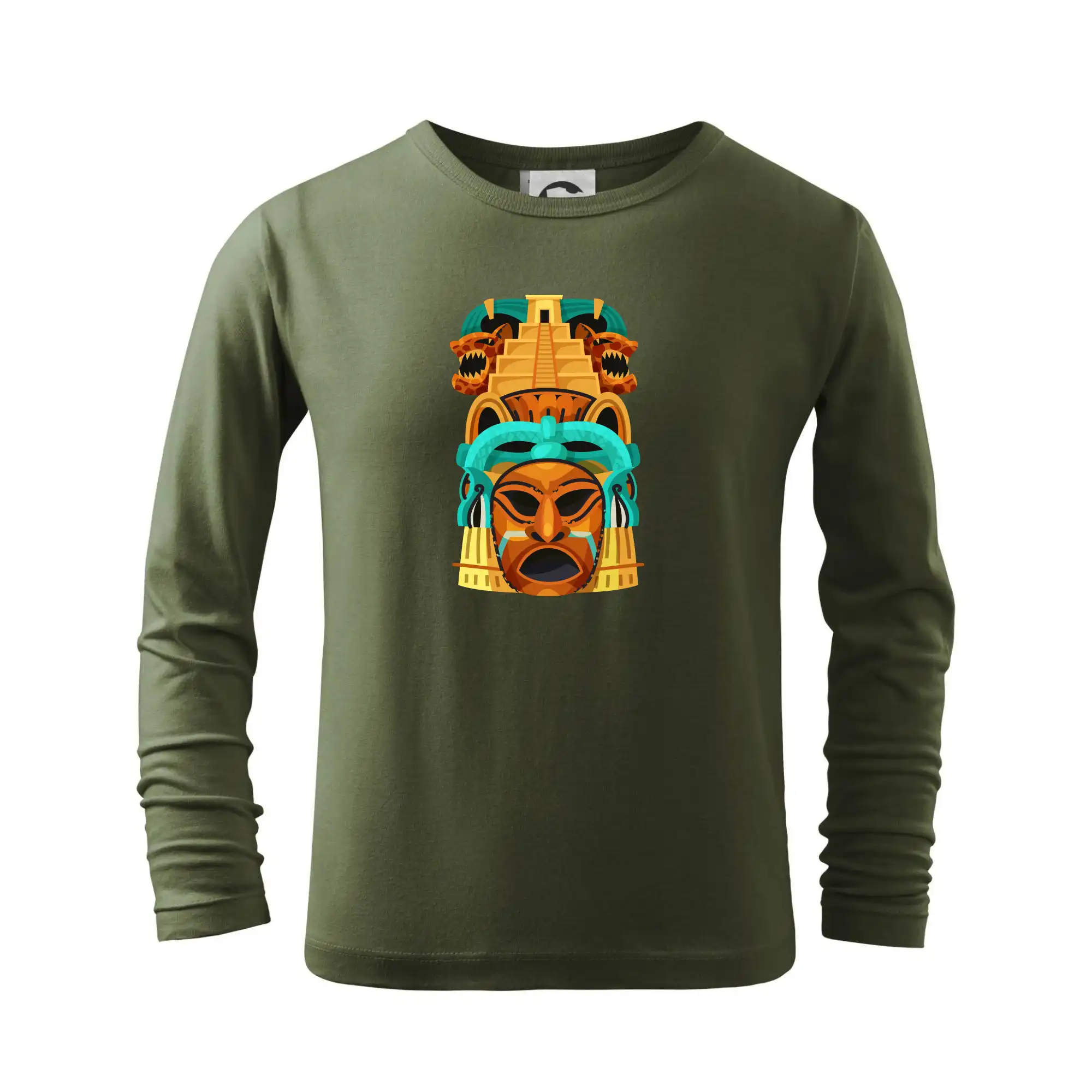Mayovia / Aztékovia na tričku - Mayová maska s pyramídou - Tričko detské Long Sleeve