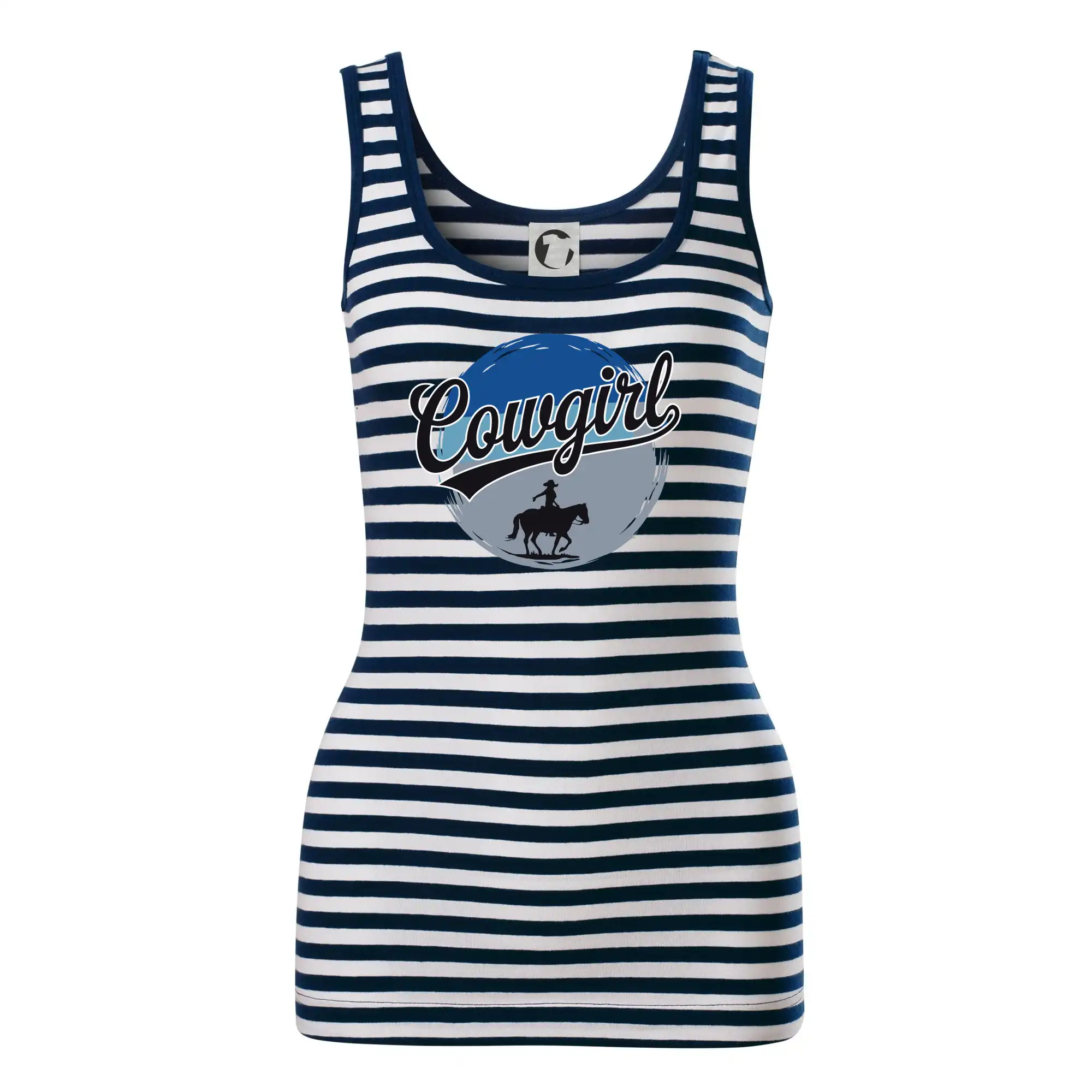 Tričká s koňmi - Cowgirl modrý pruh - Sailor tielko na vodu