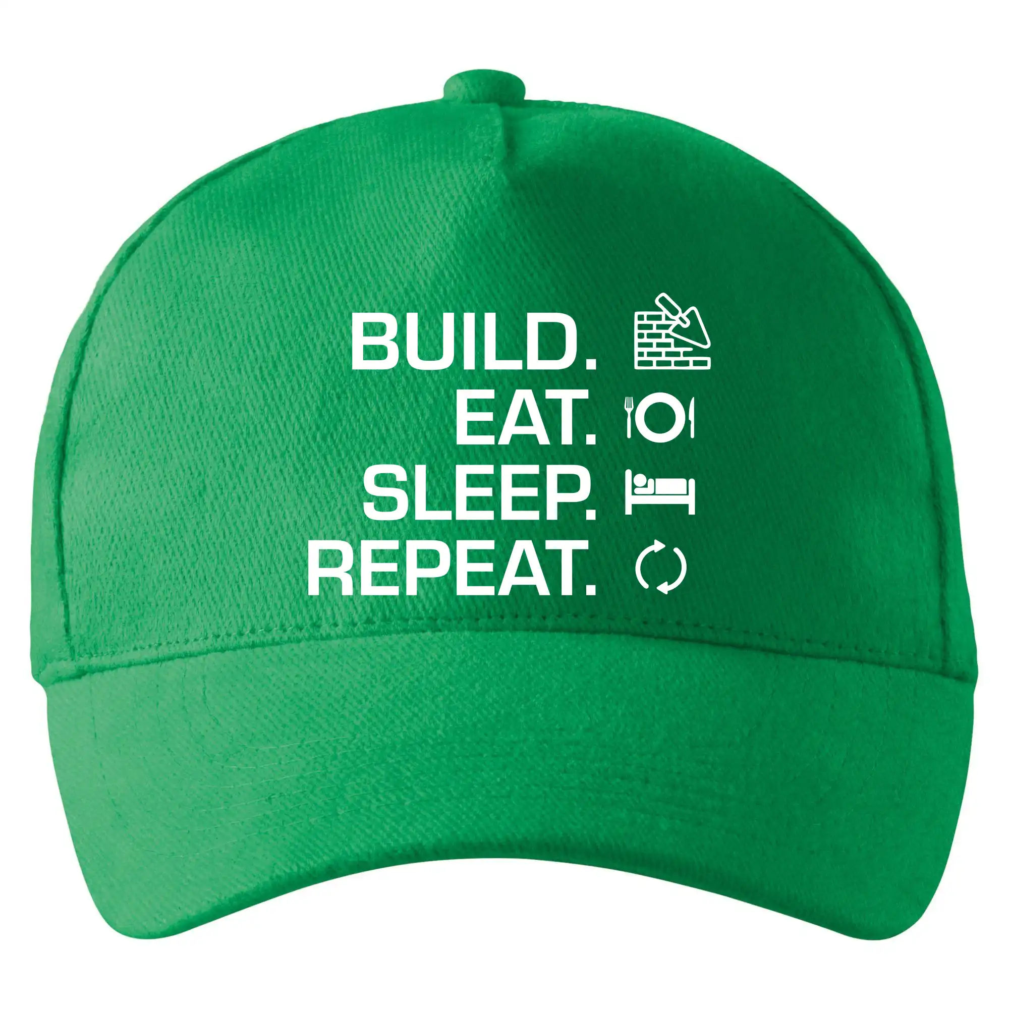Vtipné tričká pre murárov - Build eat sleep repeat - tehly - Šiltovka so zahnutým šiltom a mosaznou sponou