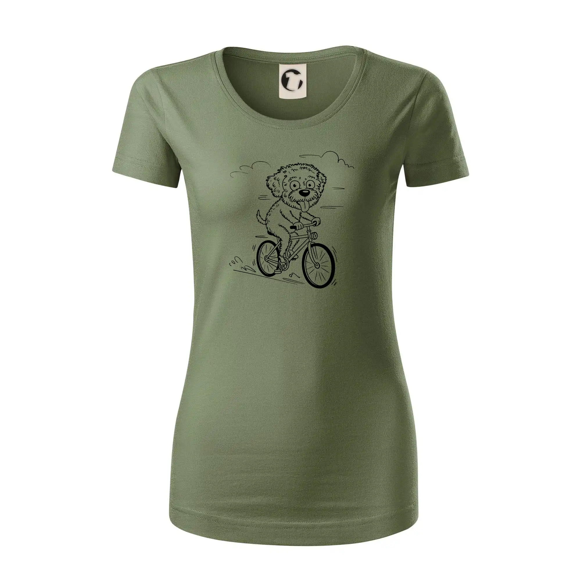 Ostatné psie plemená - Lagotto romagnolo karikatúra na bicykli čierna - Dámske tričko z organickej bavlny Origin (GOTS)