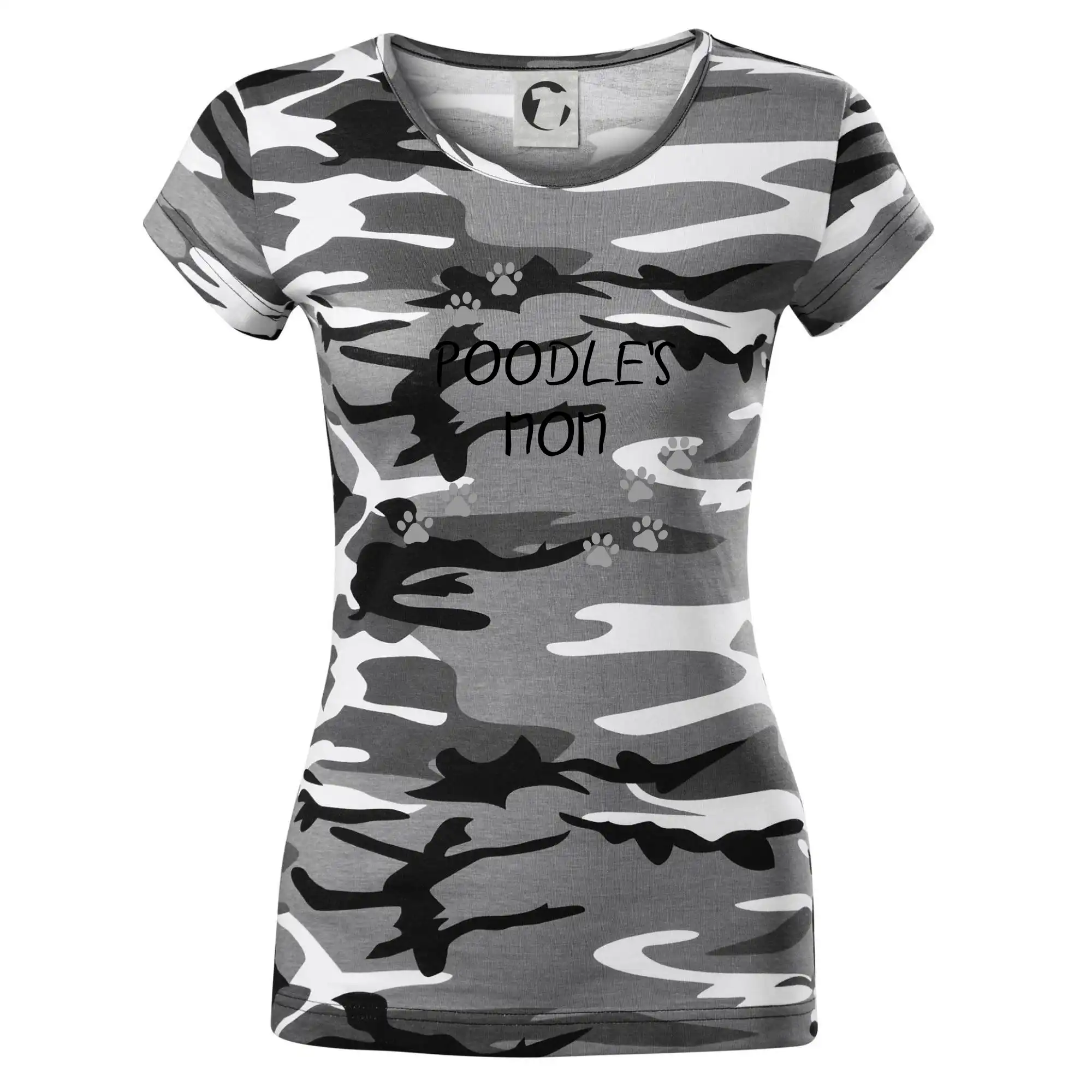 Ostatné psie plemená - Poodle`s mom (Pudl) (Reflexné labky) - Dámske maskáčové tričko