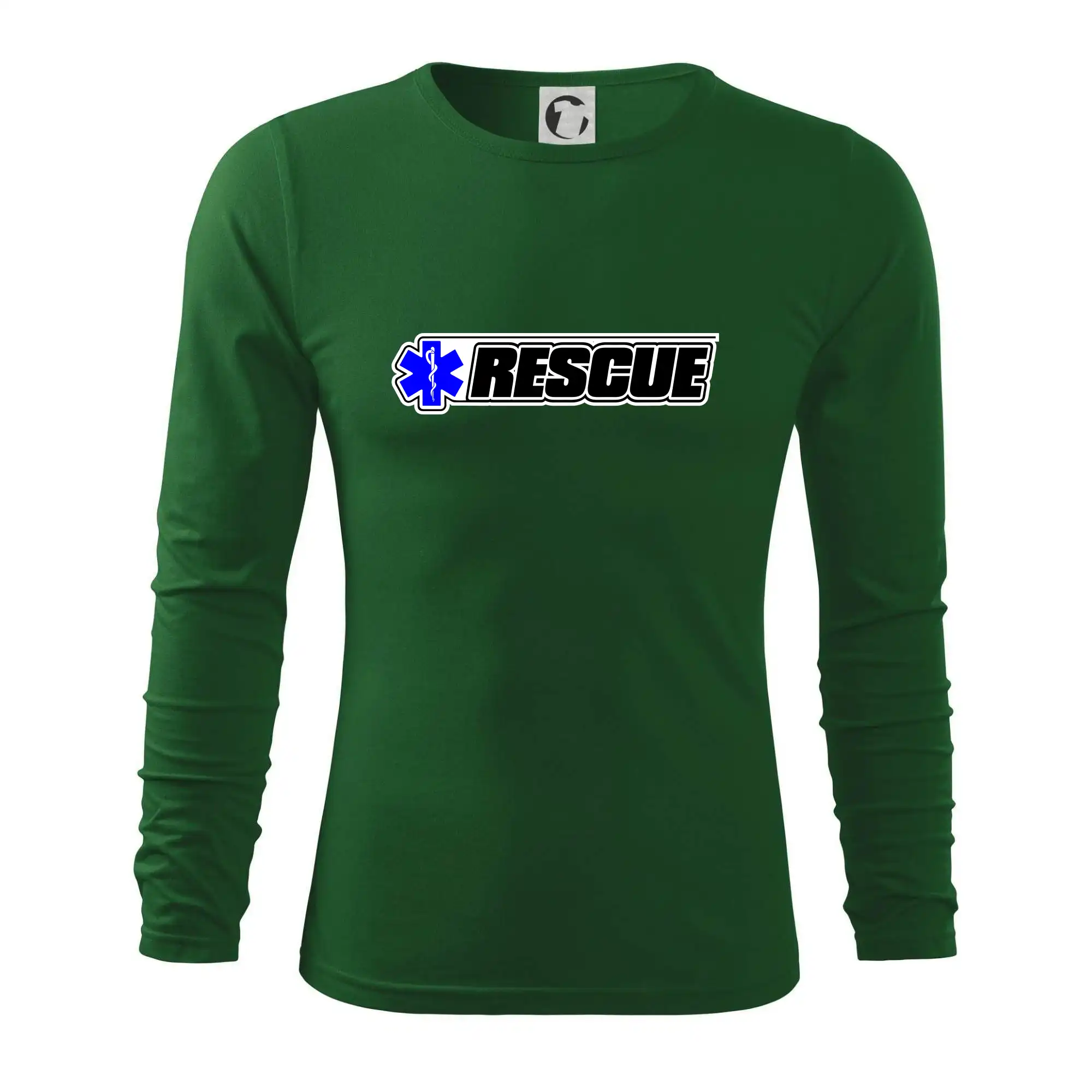 Tričká a mikiny pre záchranárov a lekárov - Kvalitné oblečenie pre zdravotníkov - Záchranár rescue kríž modrý - Tričko s dlhým rukávom FIT-T long sleeve
