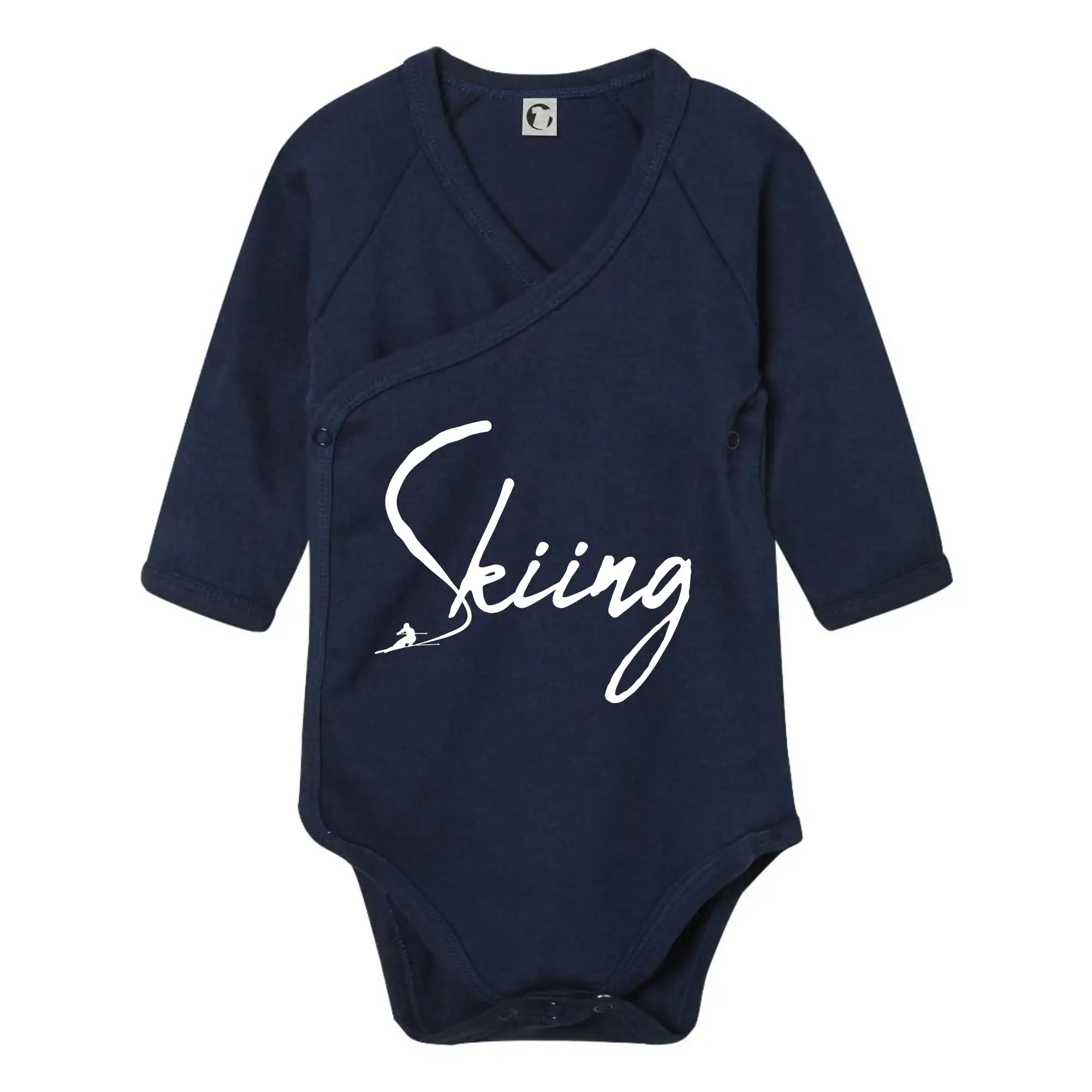 Lyže a Snowboard - Skiing nápis lyžiar - Body zavinovacie s dlhým rukávom