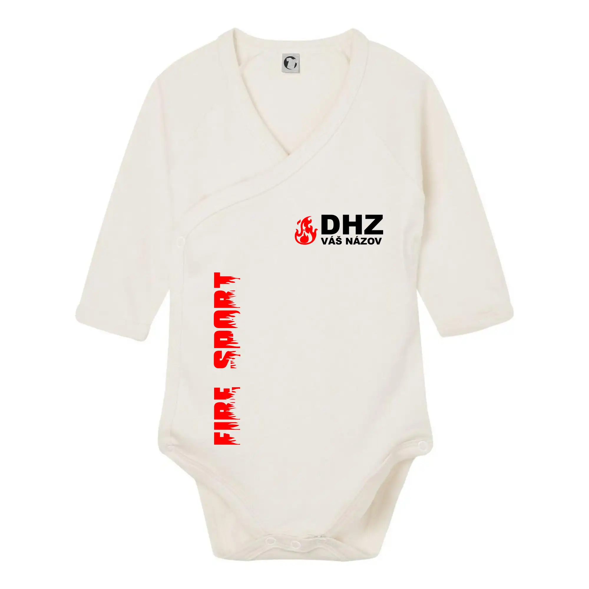 Originálne tričká pre hasičov - DHZ (oheň, firesport, názov sboru - vlastný nápis) - Body zavinovacie s dlhým rukávom