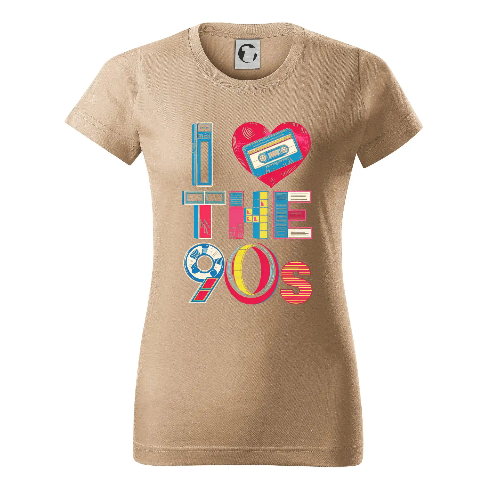 Grafické tričká - Aj love 90s - srdce a kazeta - Dámske tričko basic - ľahko voľnejšie a dlhšie