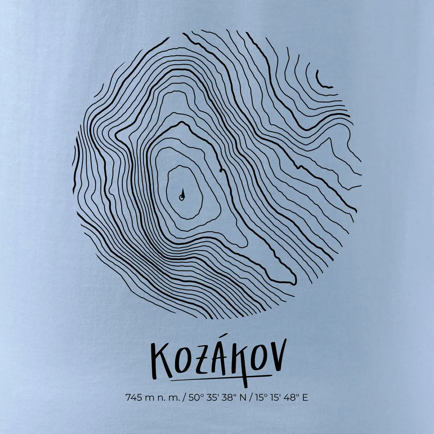 Kozákov - vrstevnice v kruhu