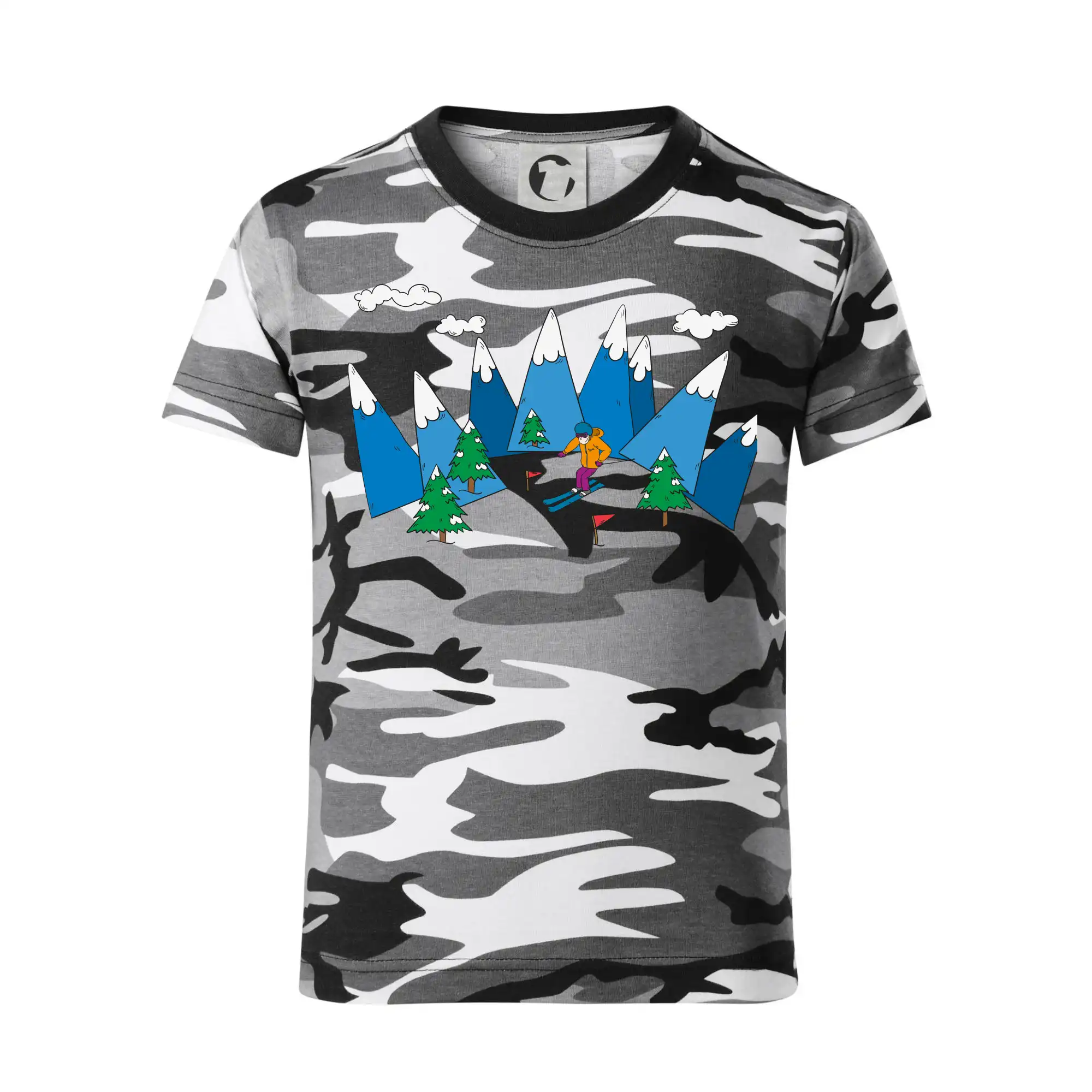 Lyžař a barevné hory