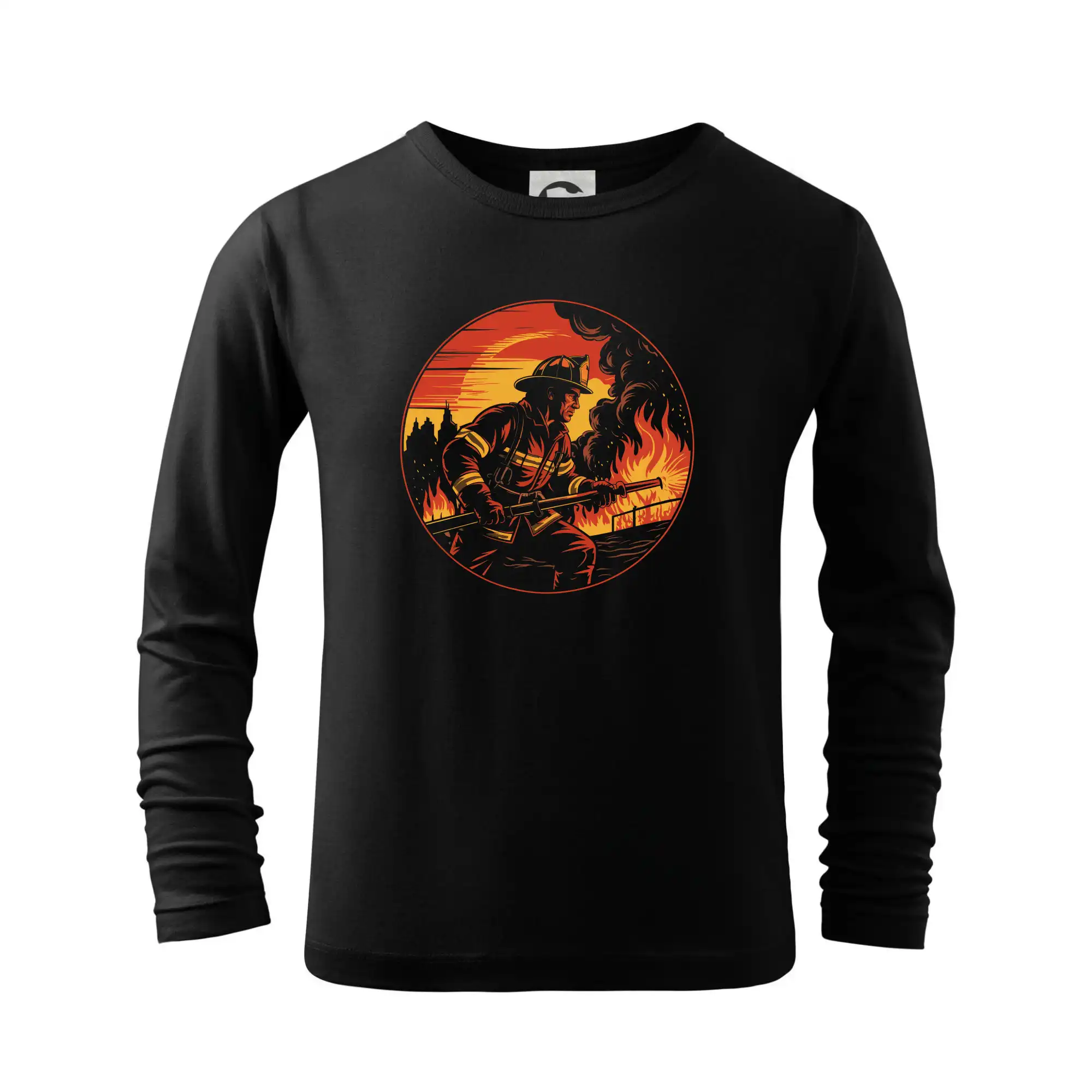 Originálne tričká pre hasičov - Hasič v kruhu hasí oheň - Tričko detské Long Sleeve