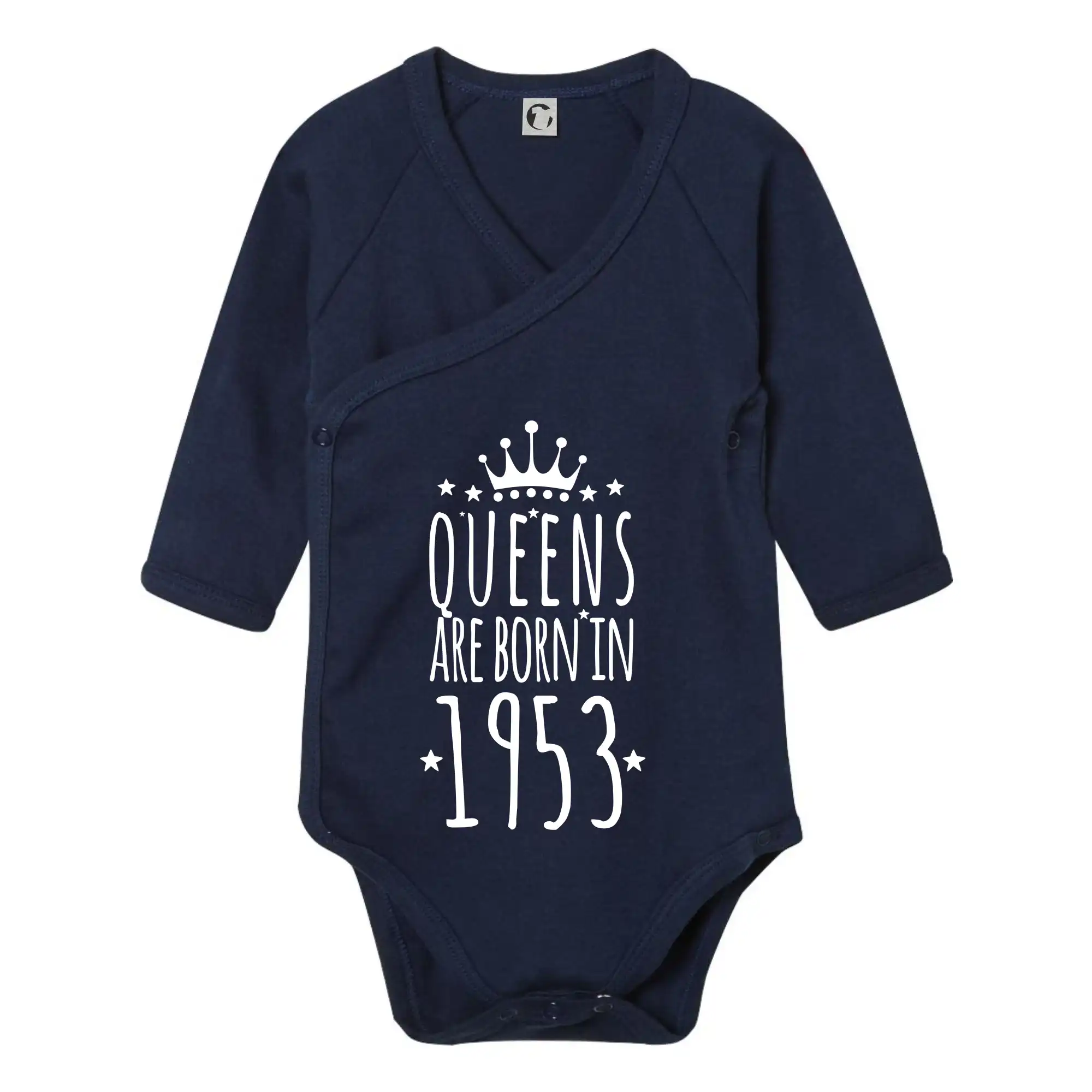 Tričká k narodeninám - Queens are born in 1953 - Body zavinovacie s dlhým rukávom