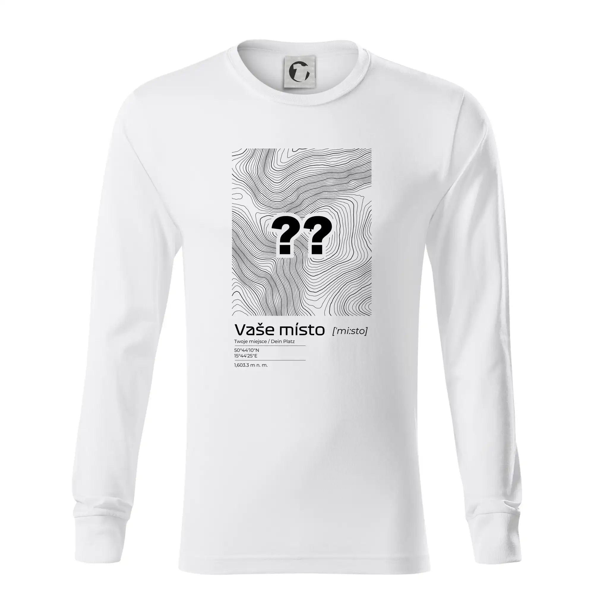 Tričká s vrstevnicami – originálne horské motívy - Vaše miesto - vrstevnice v obdĺžniku - Tričko s dlhým rukávom LS R05