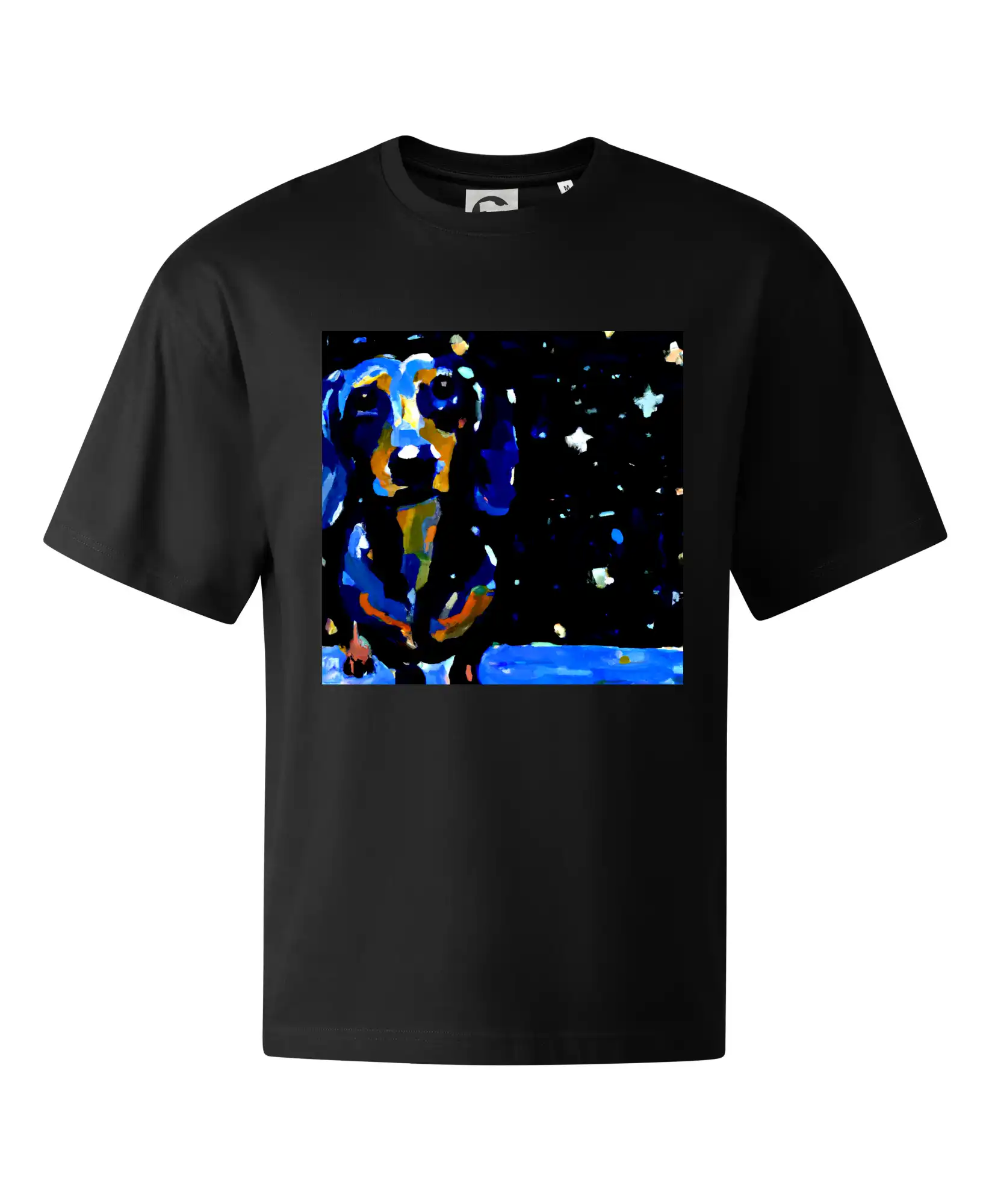 Jezevčík a noční obloha - olejová malba