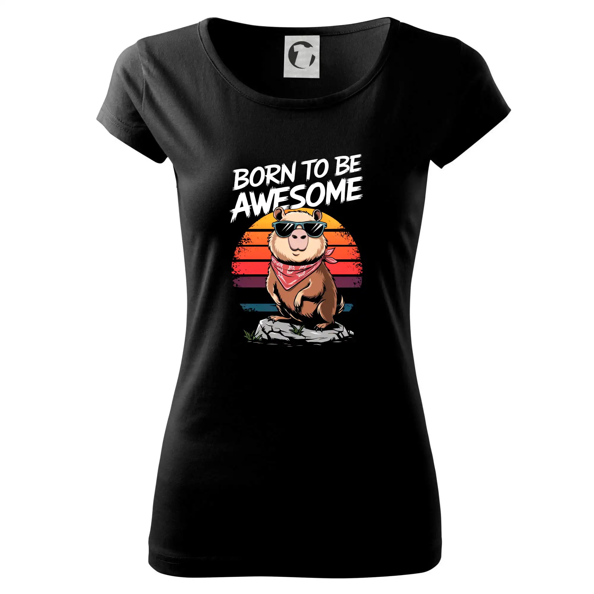 Tričká so zvieratami - Capybara born be awesome nápis hore - Dámske tričko Pure