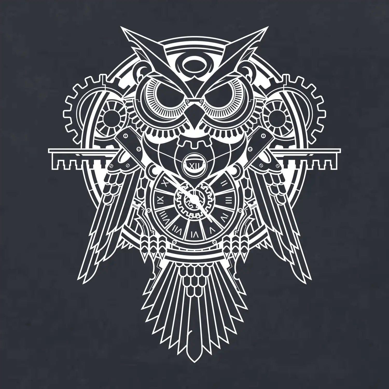 Steampunk sova černobílá