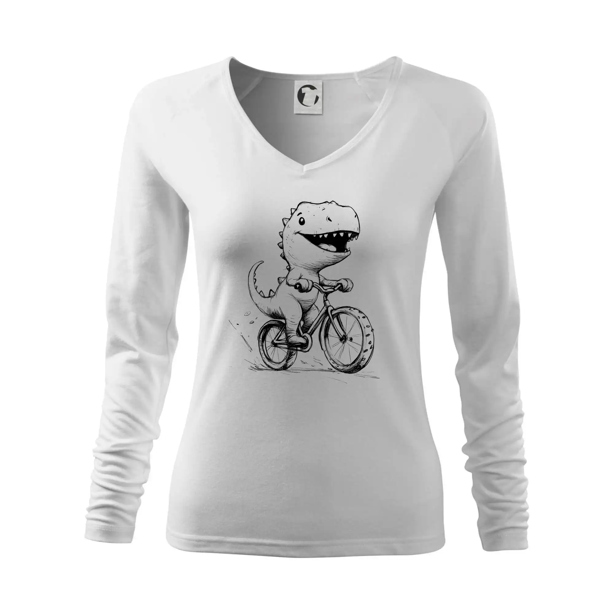 Tričko ako darček pre cyklistu - Roztomilý Dinosaurus na bicykli - Tričko dámske Elegance