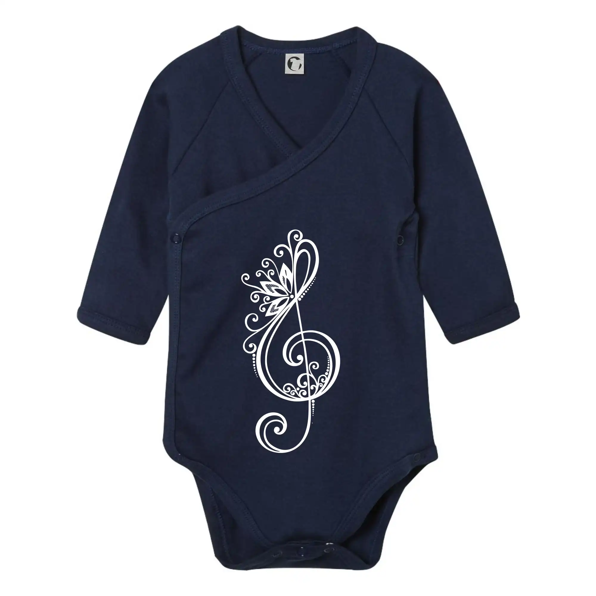 Hudobné tričká - Husľový kľúč kvety - Body zavinovacie s dlhým rukávom