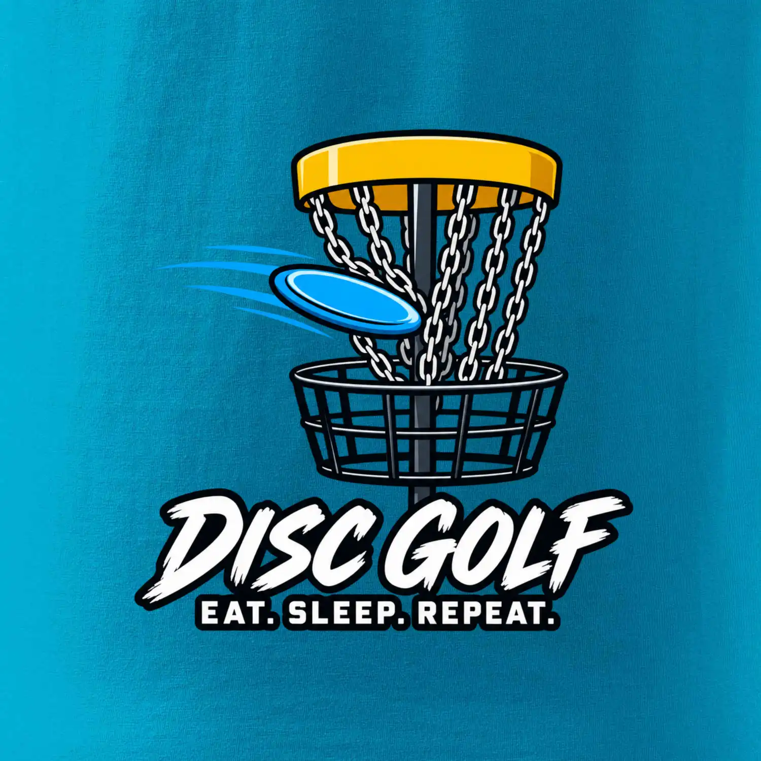 Discgolfový koš s letícím diskem eat sleep repeat