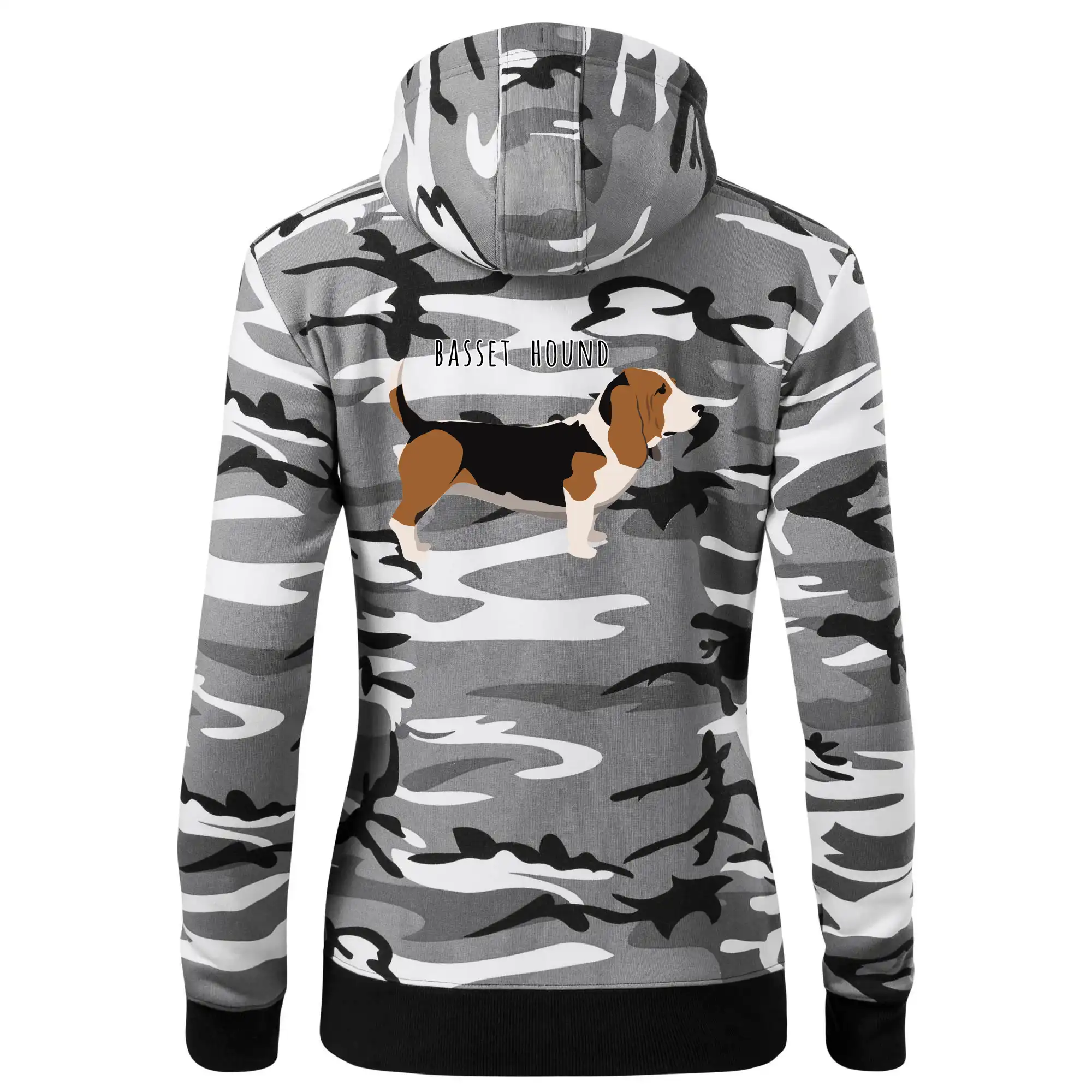 Basset hound pes s nápisem