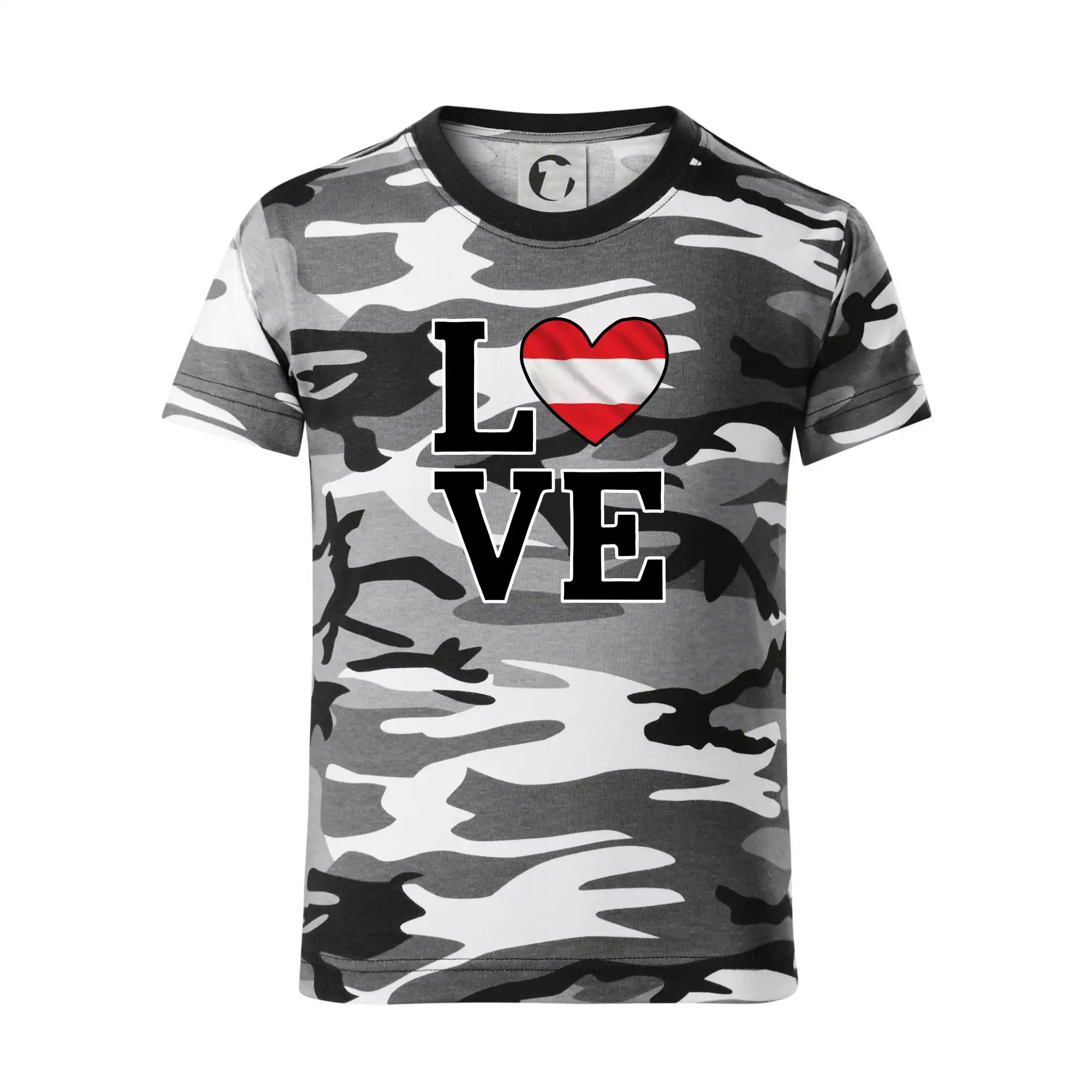 Motívy štátnych vlajok - Love Rakúska vlajka - Detské maskáčové tričko