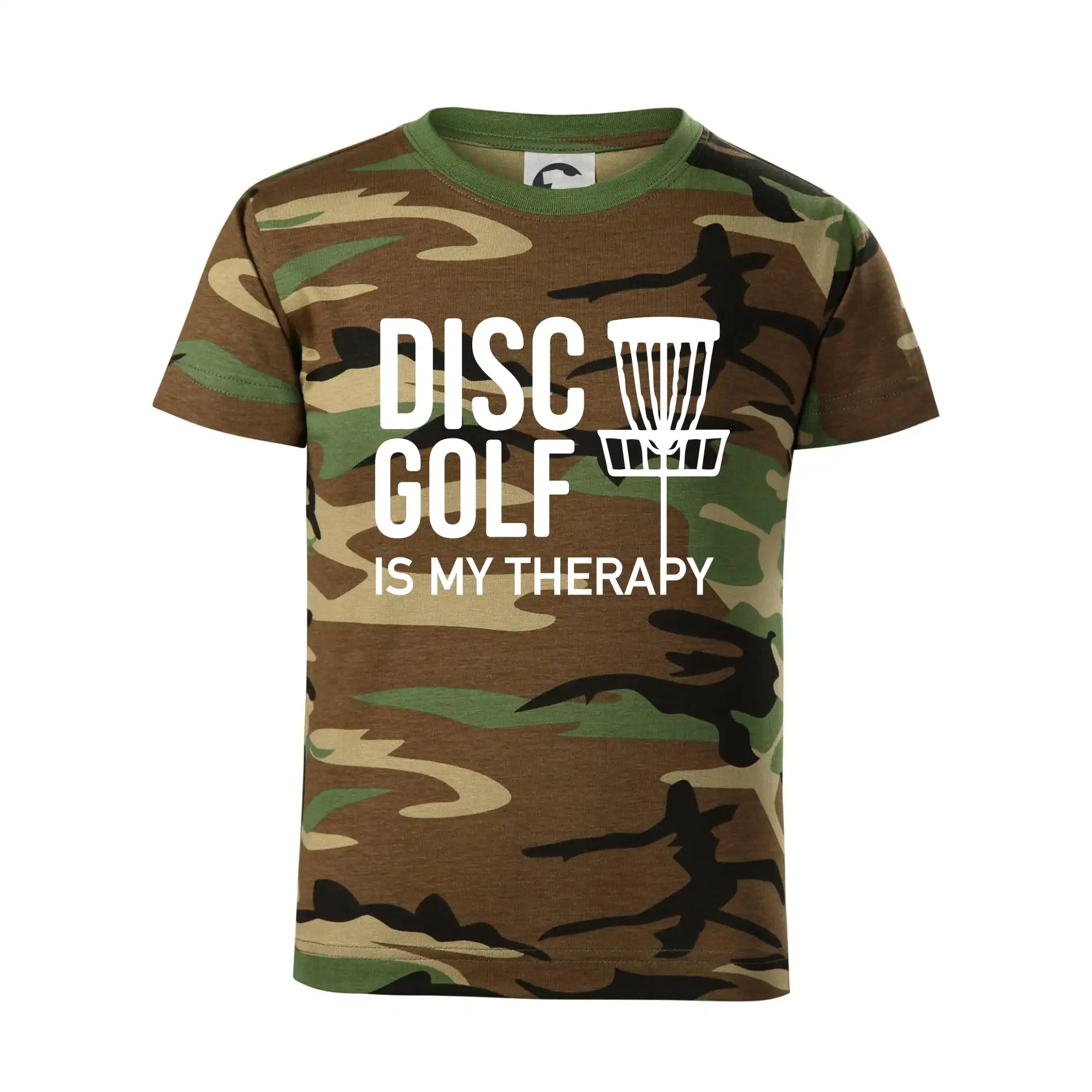 Disc golf is my therapy - Detské maskáčové tričko