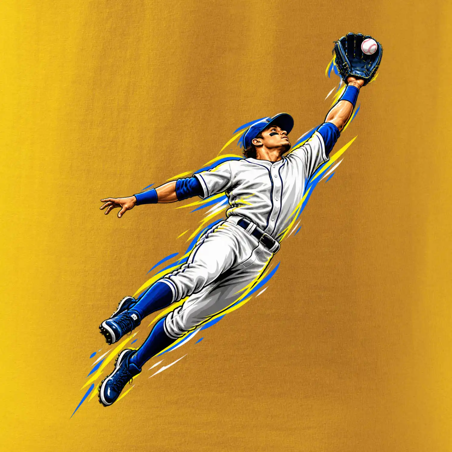 Baseballový polař chytá míček ve výskoku