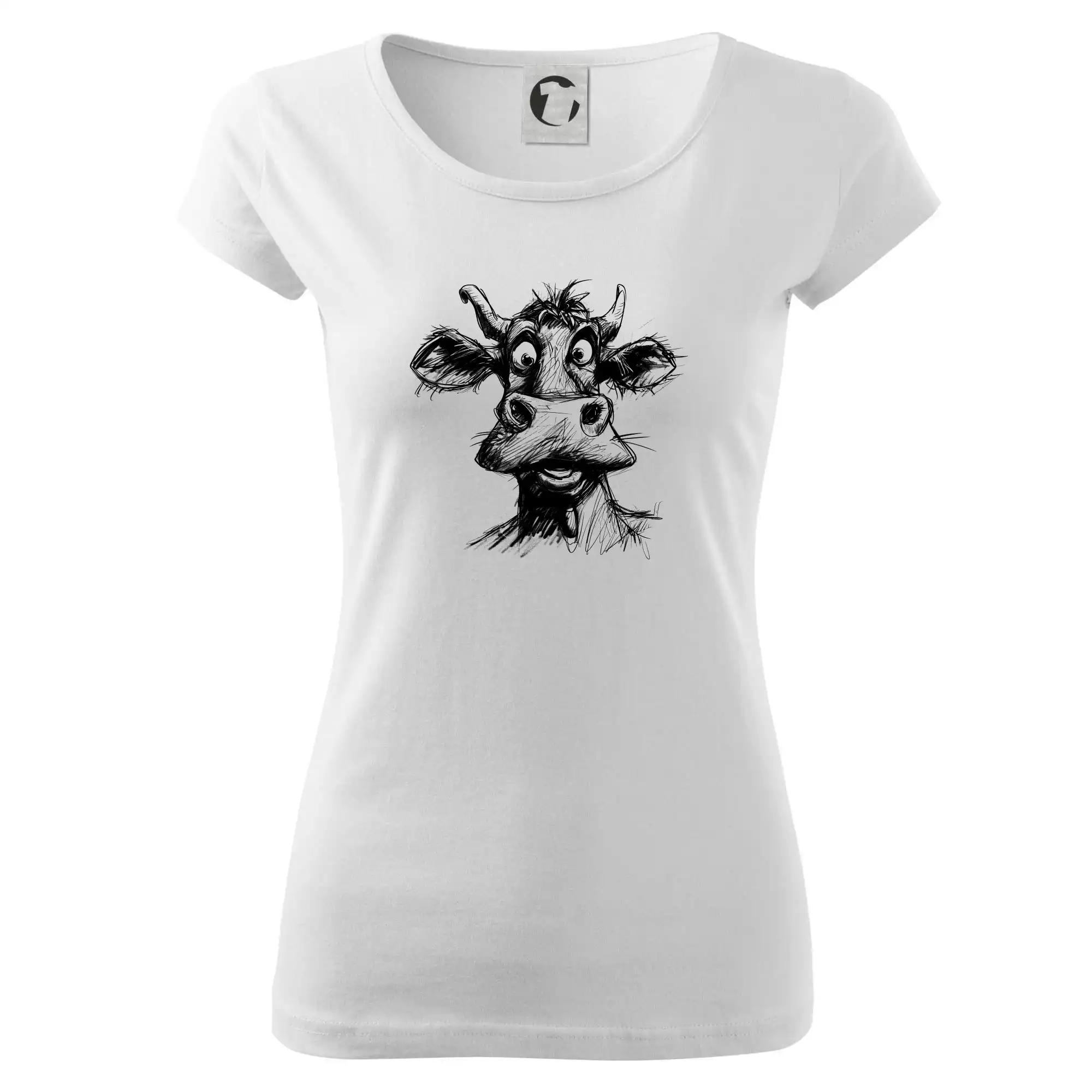 Černobílá karikatura světlá kráva hlava