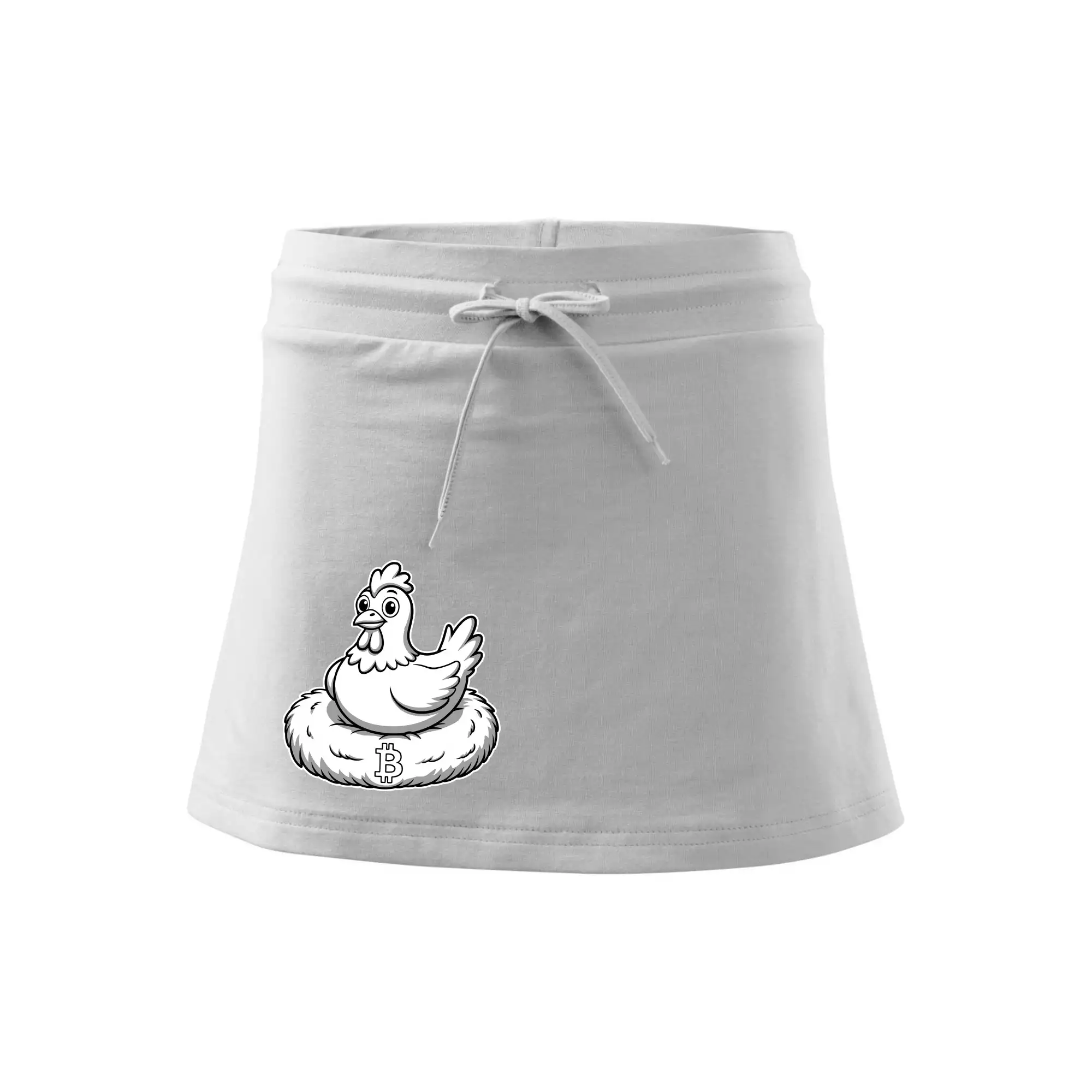 Kuře sedící na bitcoinovém hnízdě