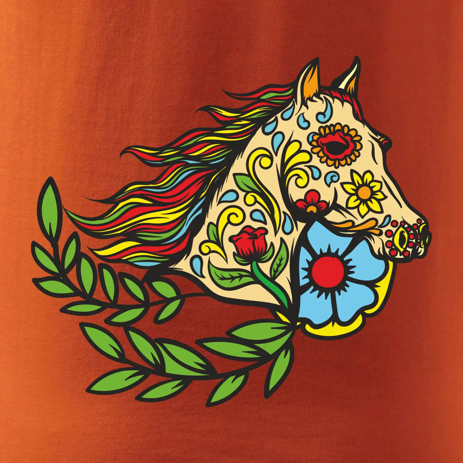 Kůň barevný s listy