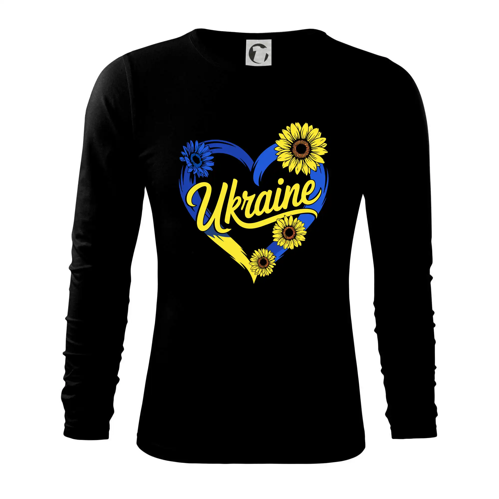 Tričká s vlajkou ukrajiny - Ukraine - srdce so slnečnicami - Tričko s dlhým rukávom FIT-T long sleeve