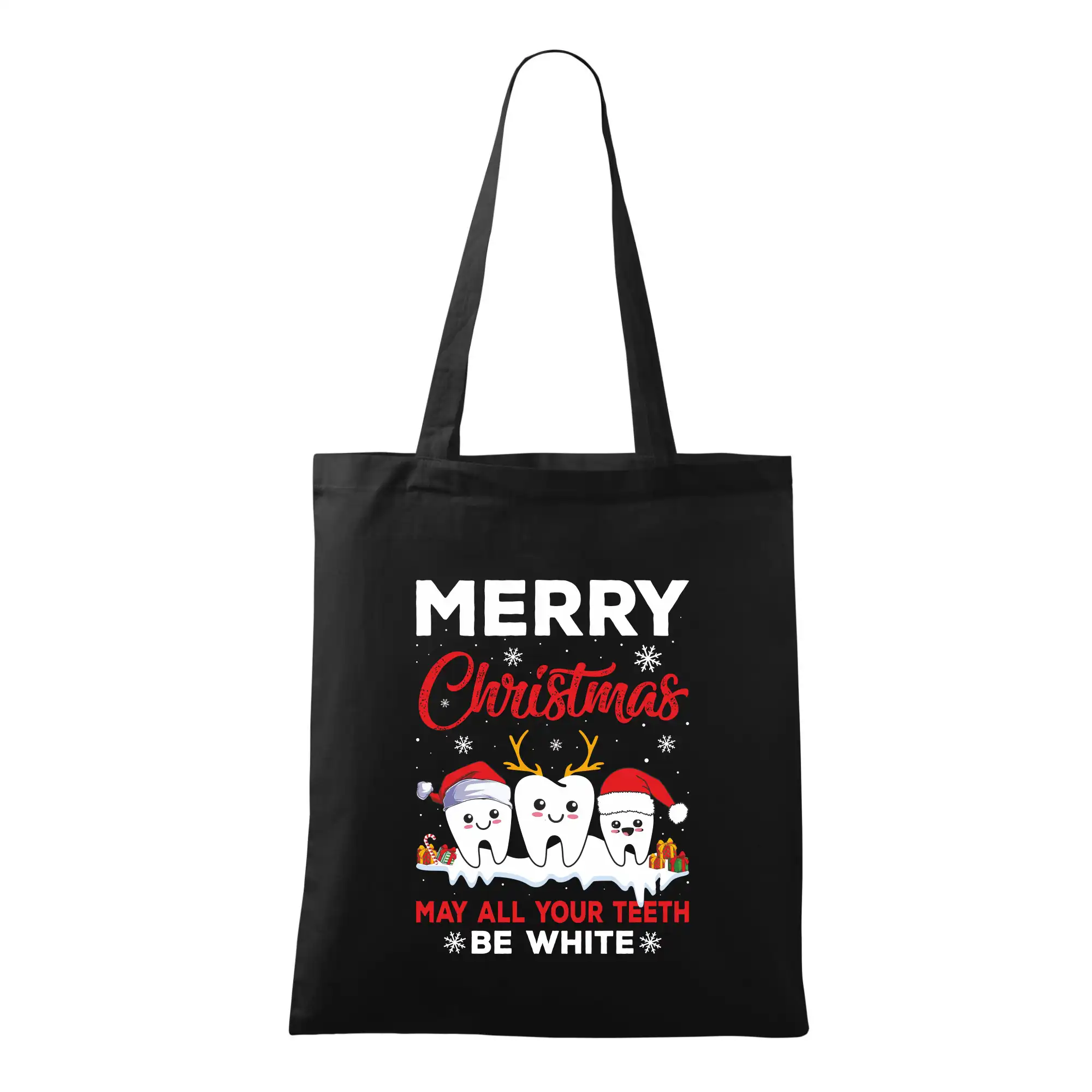 Vianočné tričká - Merry Christmas teeth be white - Taška bavlnená