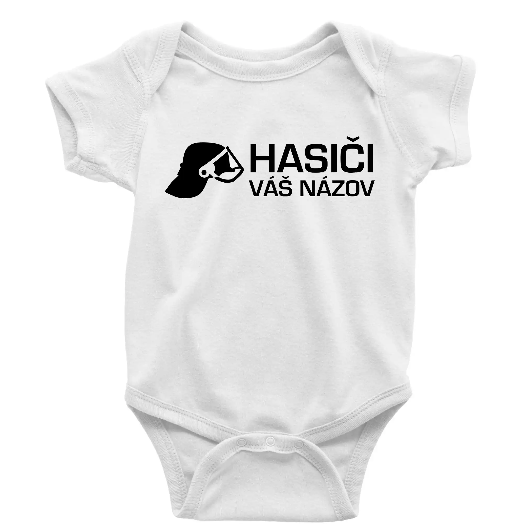 Originálne tričká pre hasičov - Hasiči helma - vlastný nápis - Body dojčenské s krátkym rukávom