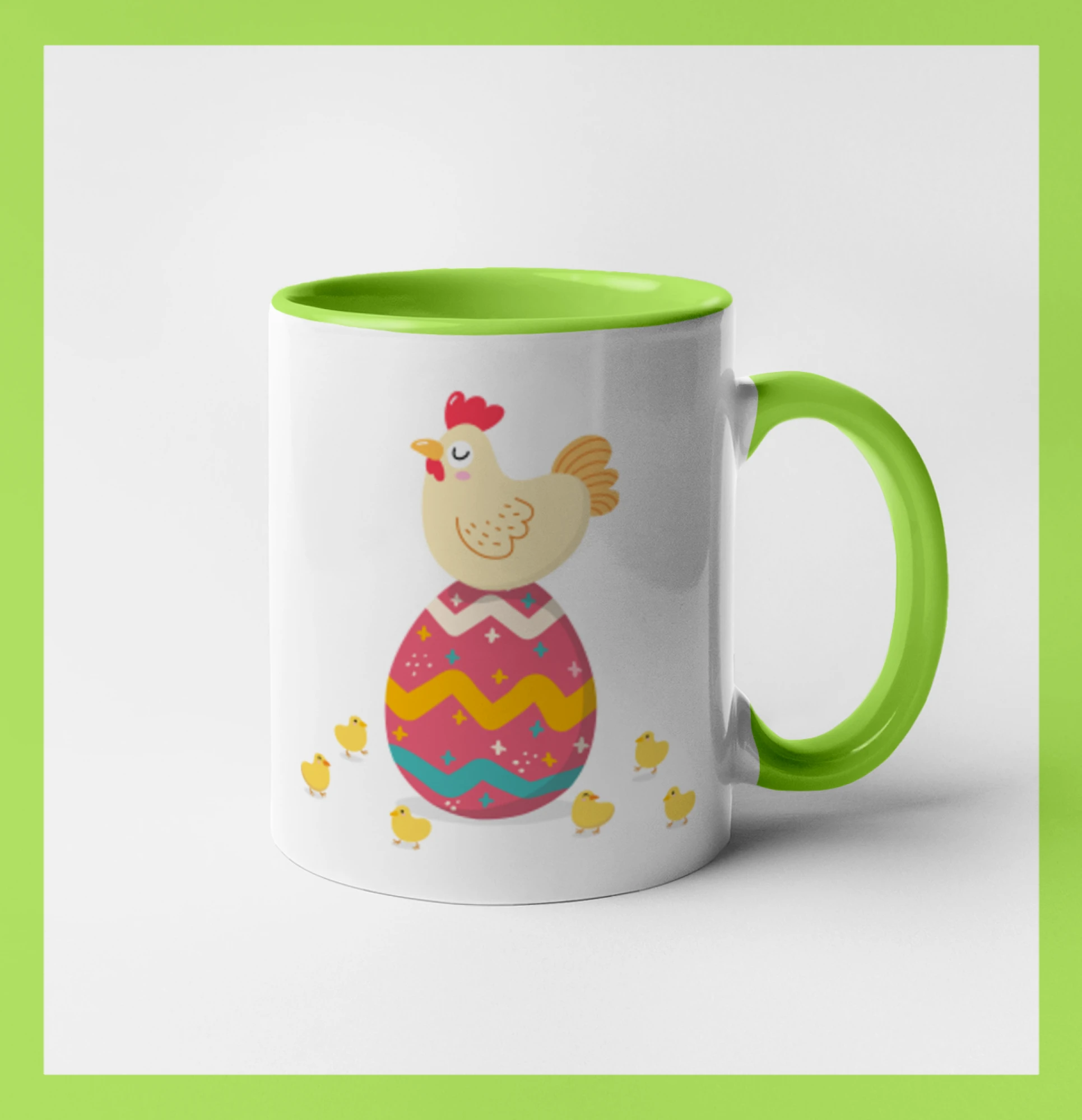 Slepice sedící na velikonočním vejci