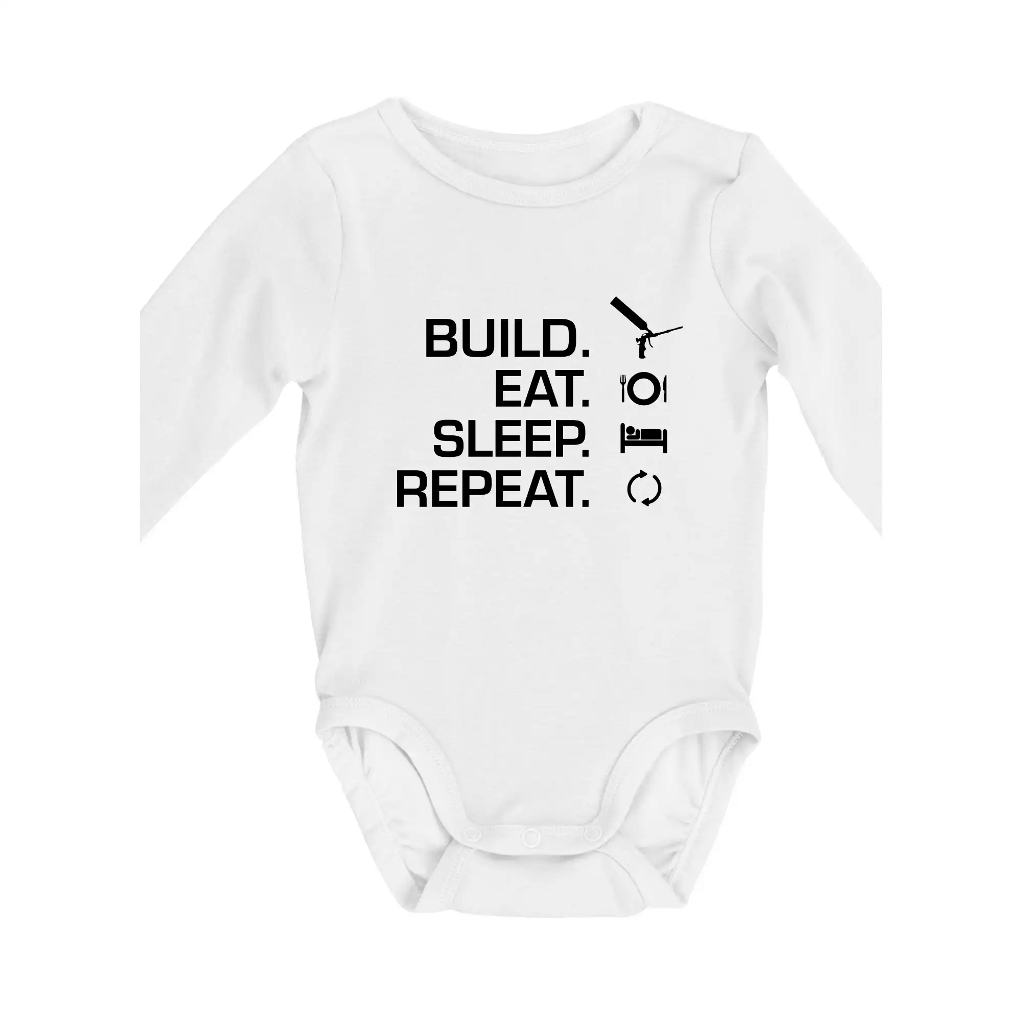 Vtipné tričká pre murárov - Build eat sleep repeat - montážna pena - Body dojčenské s dlhým rukávom