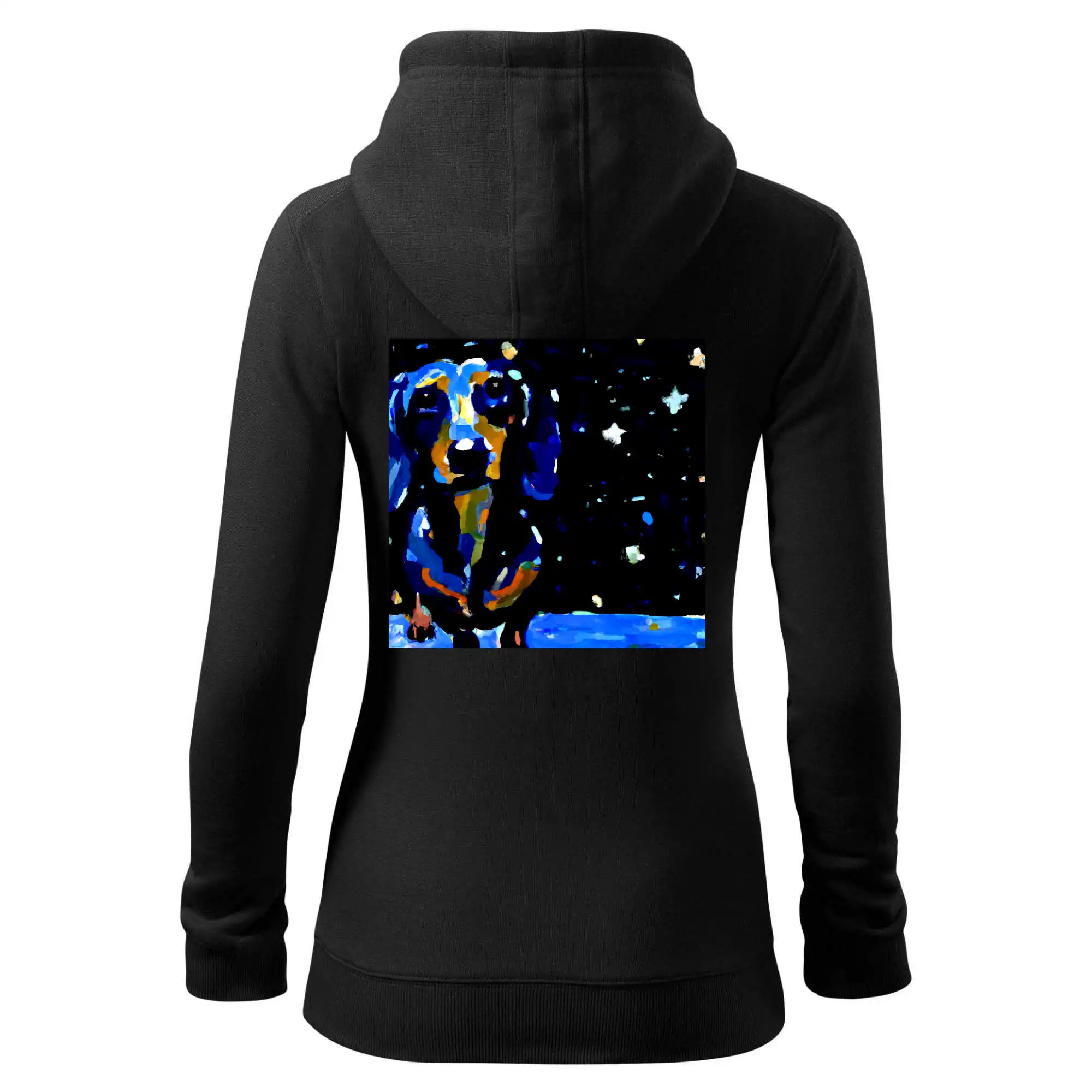 Jezevčík a noční obloha - olejová malba