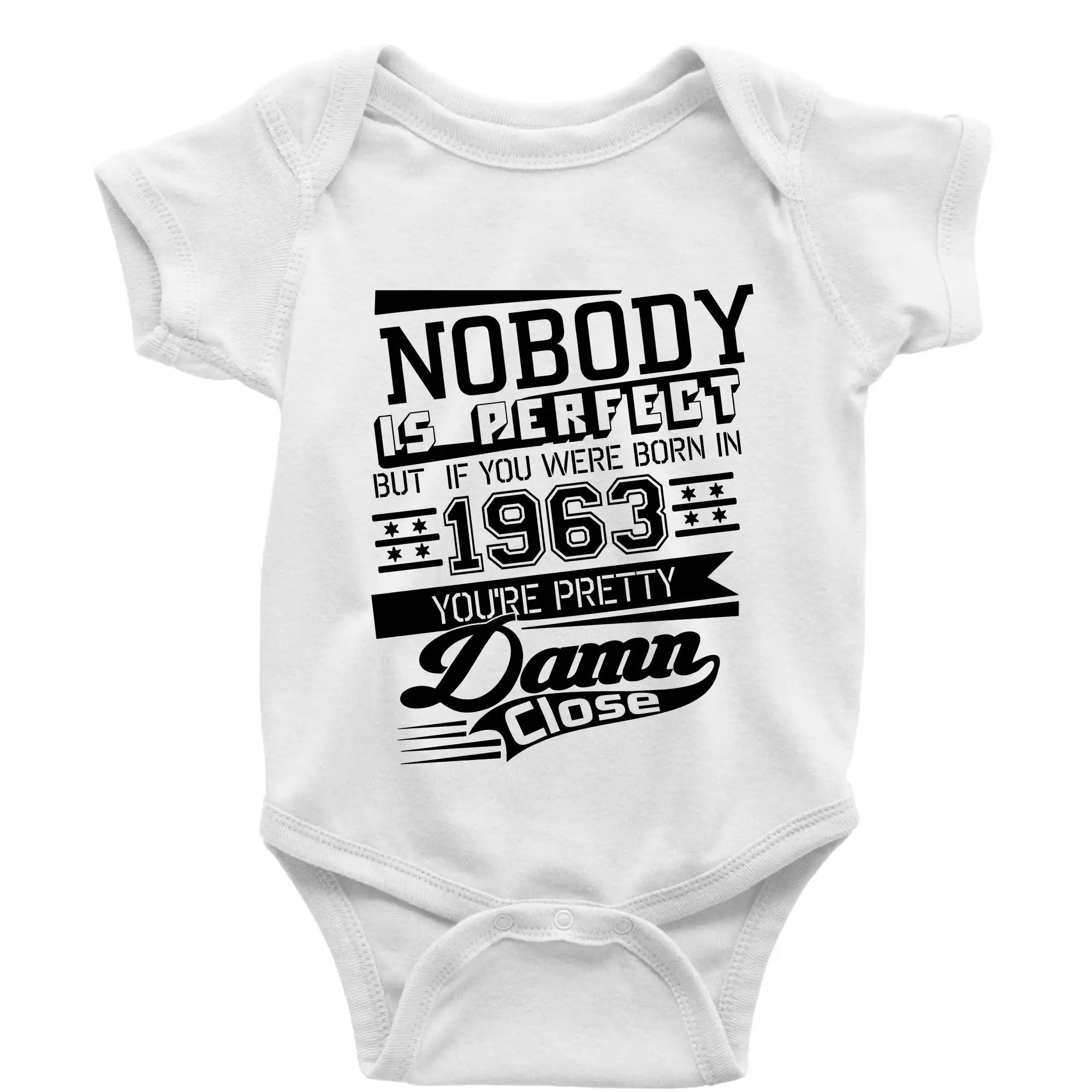 Tričká k narodeninám - Nobody is perfect - 1963 - Body dojčenské s krátkym rukávom