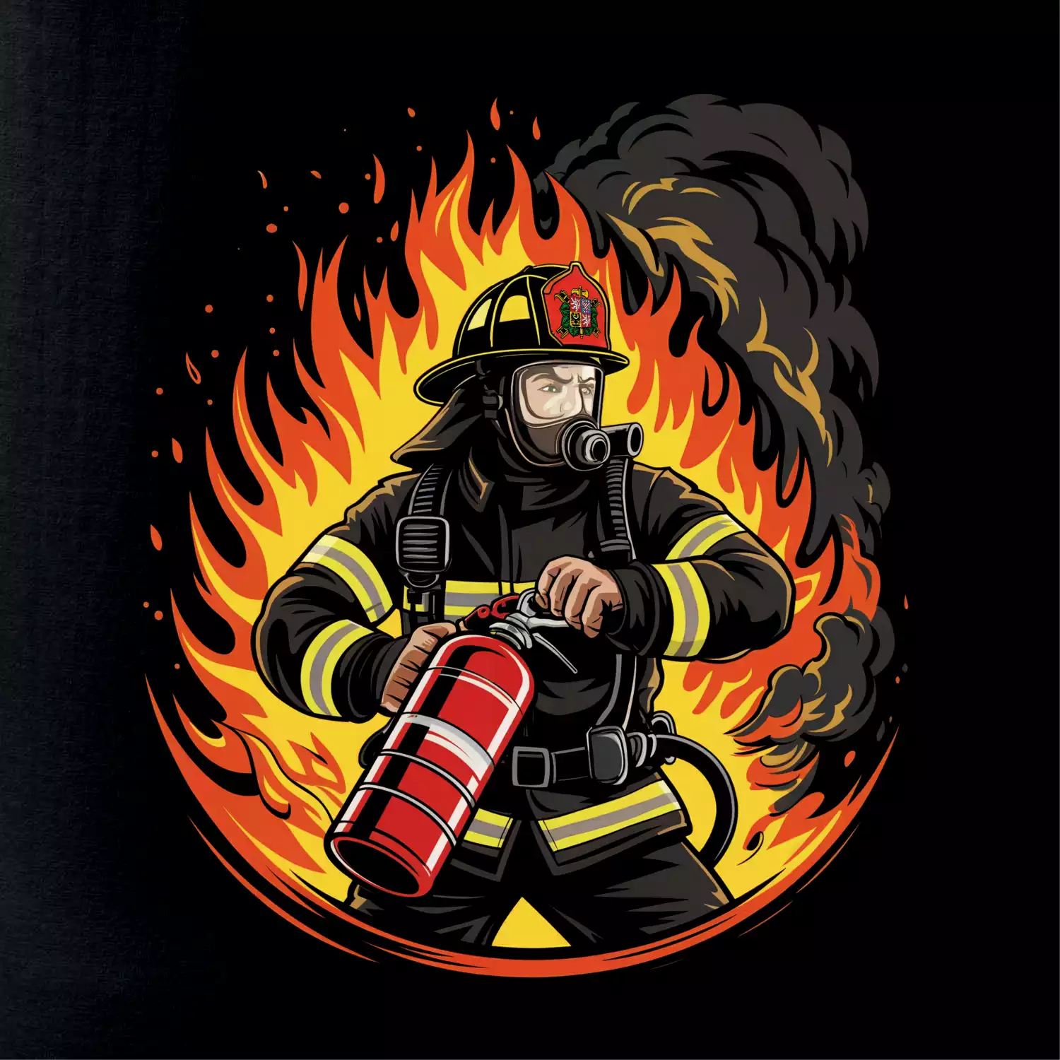 Hasič v ohni s minimaxem