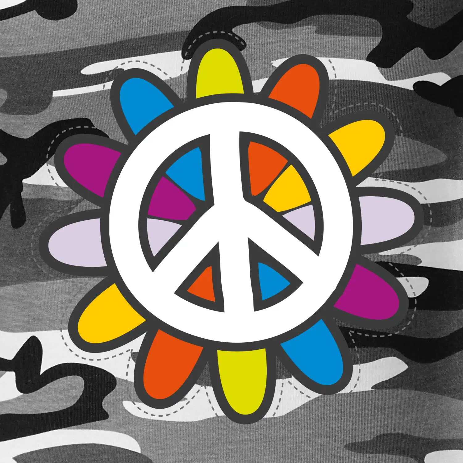 Peace symbol s kreslenou květinou