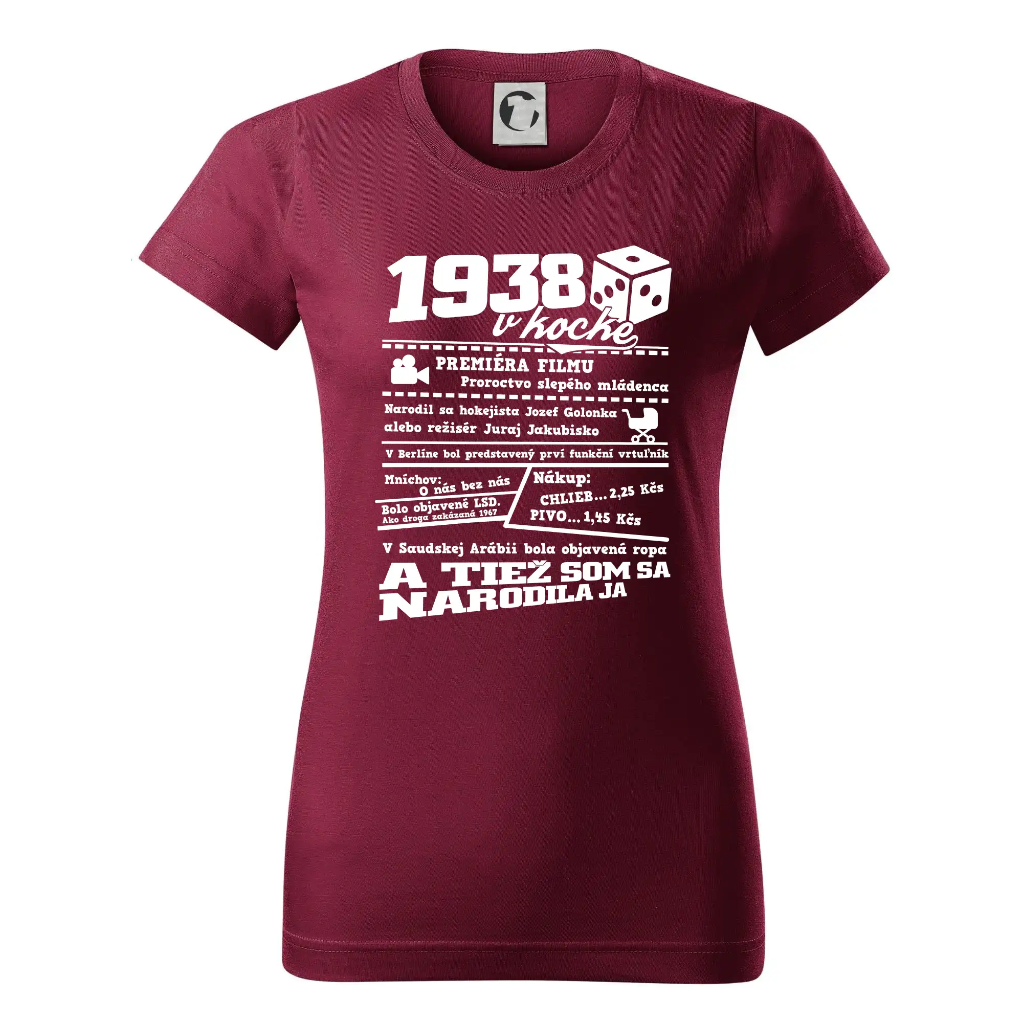 Tričká k narodeninám - 1938 v kocke - Dámske tričko basic - ľahko voľnejšie a dlhšie