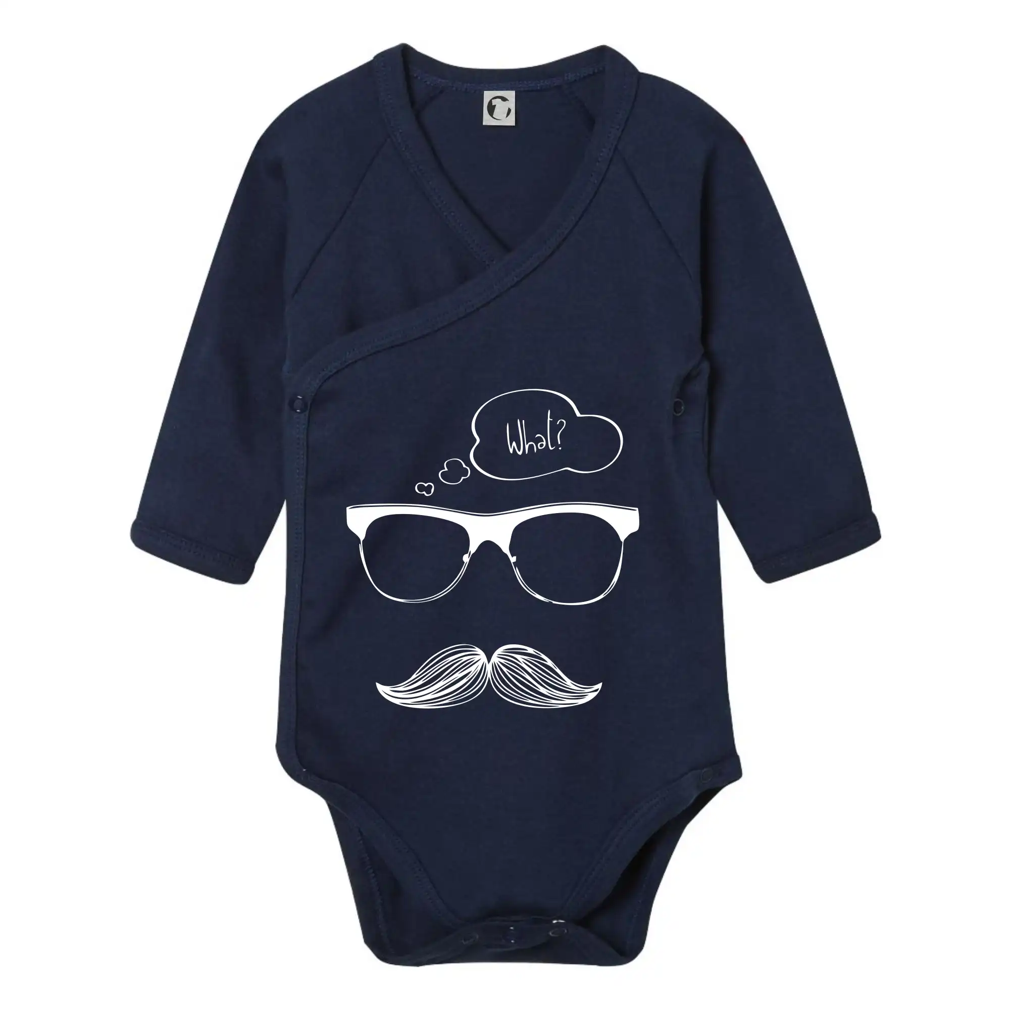 Tričká s fúzikmi - Mustache what? - Body zavinovacie s dlhým rukávom