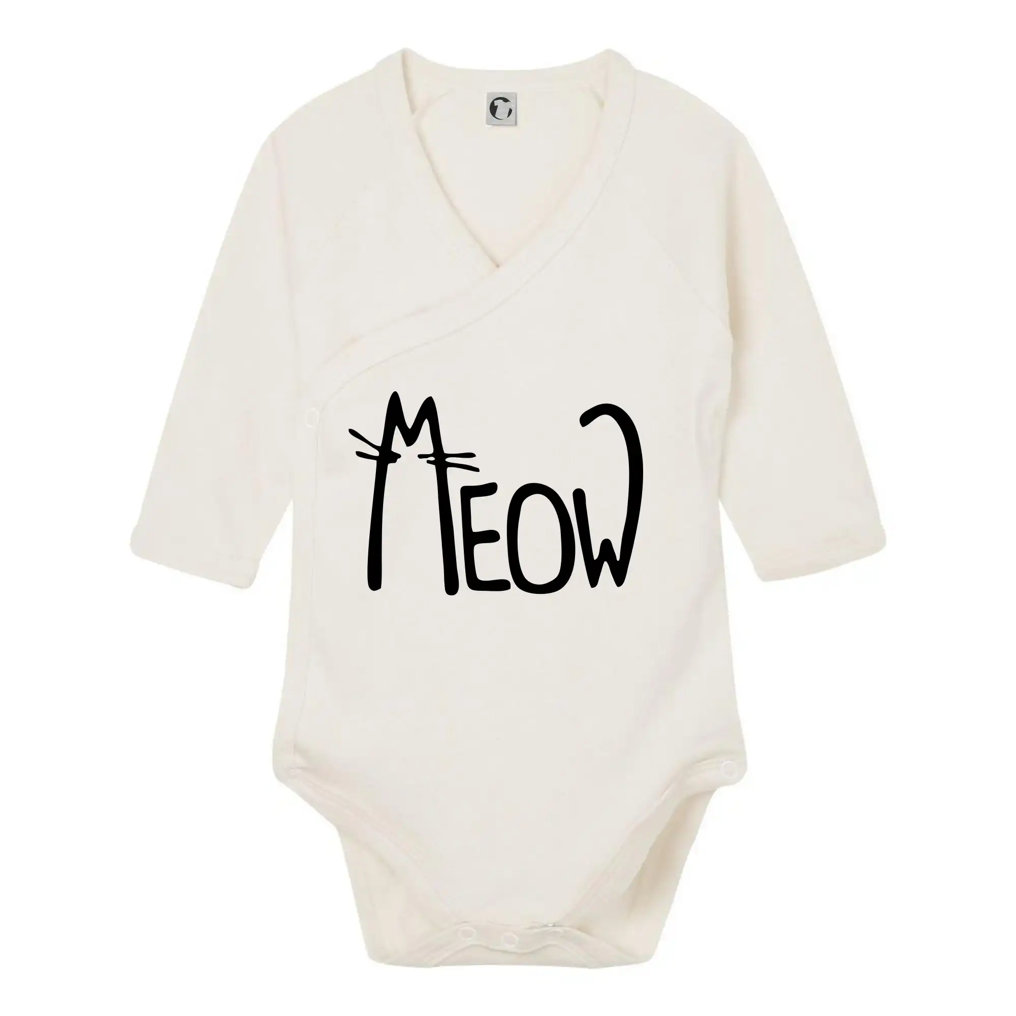Vtipná tričká s mačkou - Meow - Mňau - Body zavinovacie s dlhým rukávom