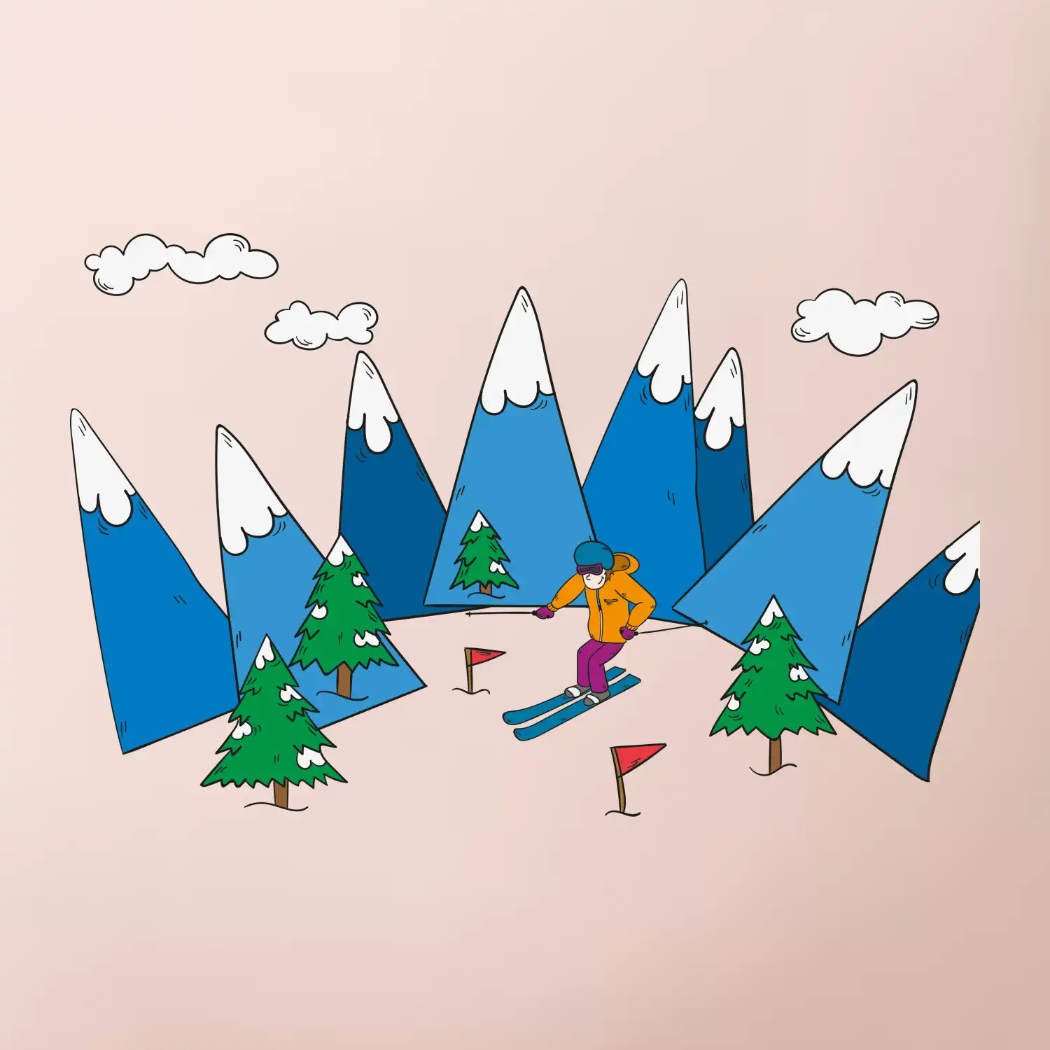 Lyžař a barevné hory